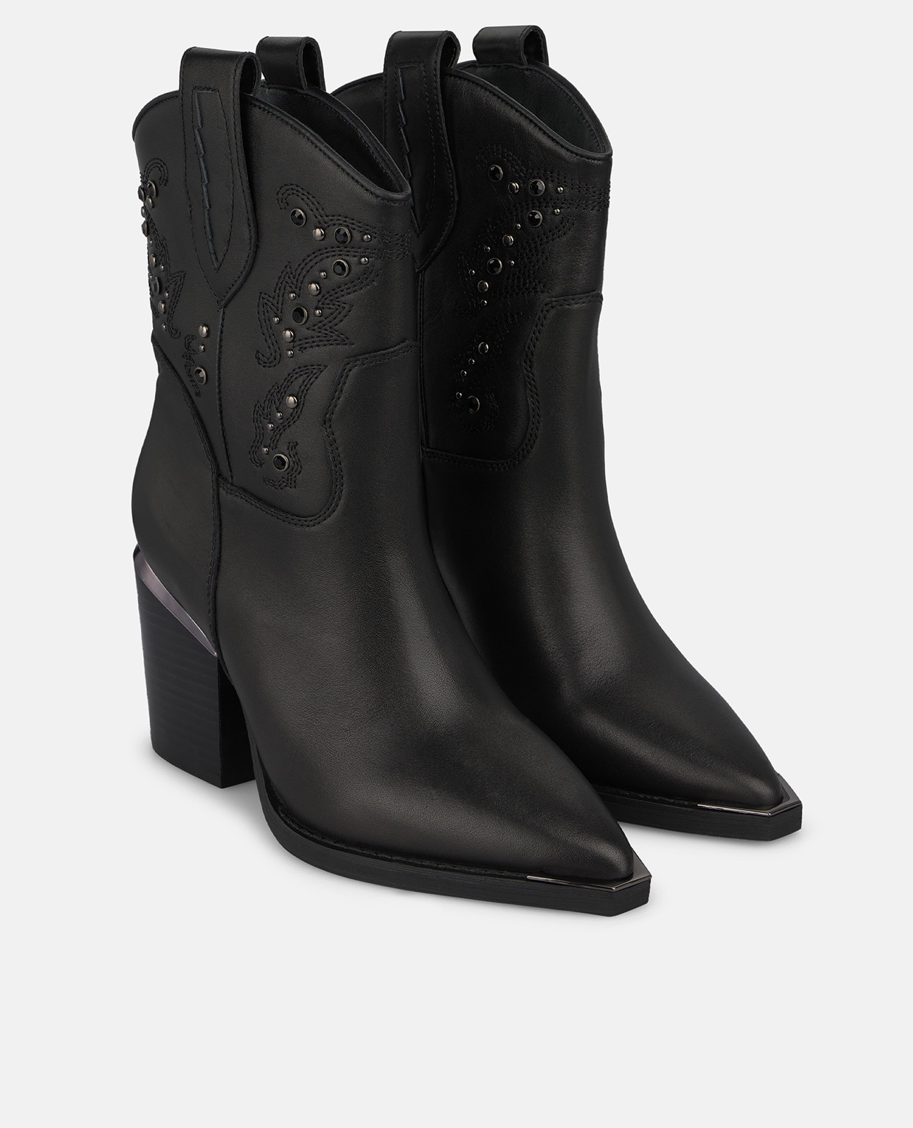 Botines cowboy de mujer en napa con detalles pedrería - Negro Negro-2