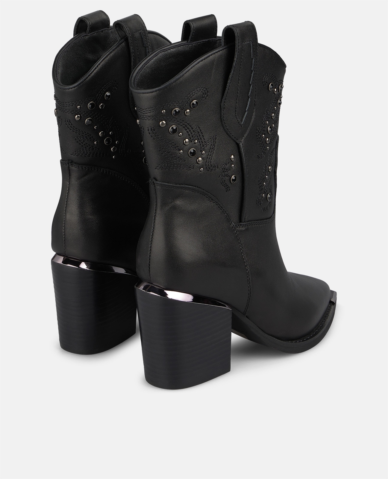 Botines cowboy de mujer en napa con detalles pedrería - Negro Negro-3