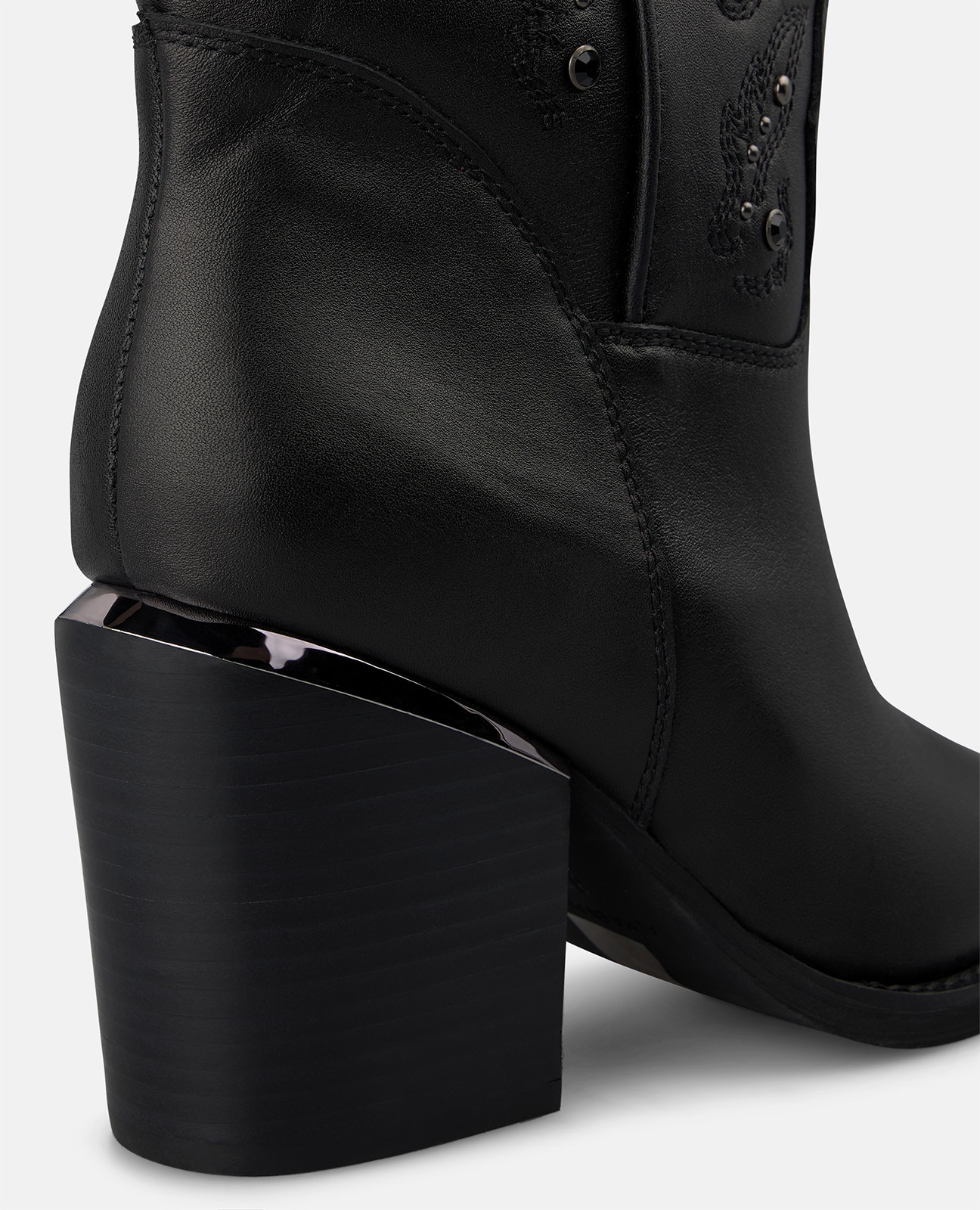 Botines cowboy de mujer en napa con detalles pedrería - Negro Negro-4