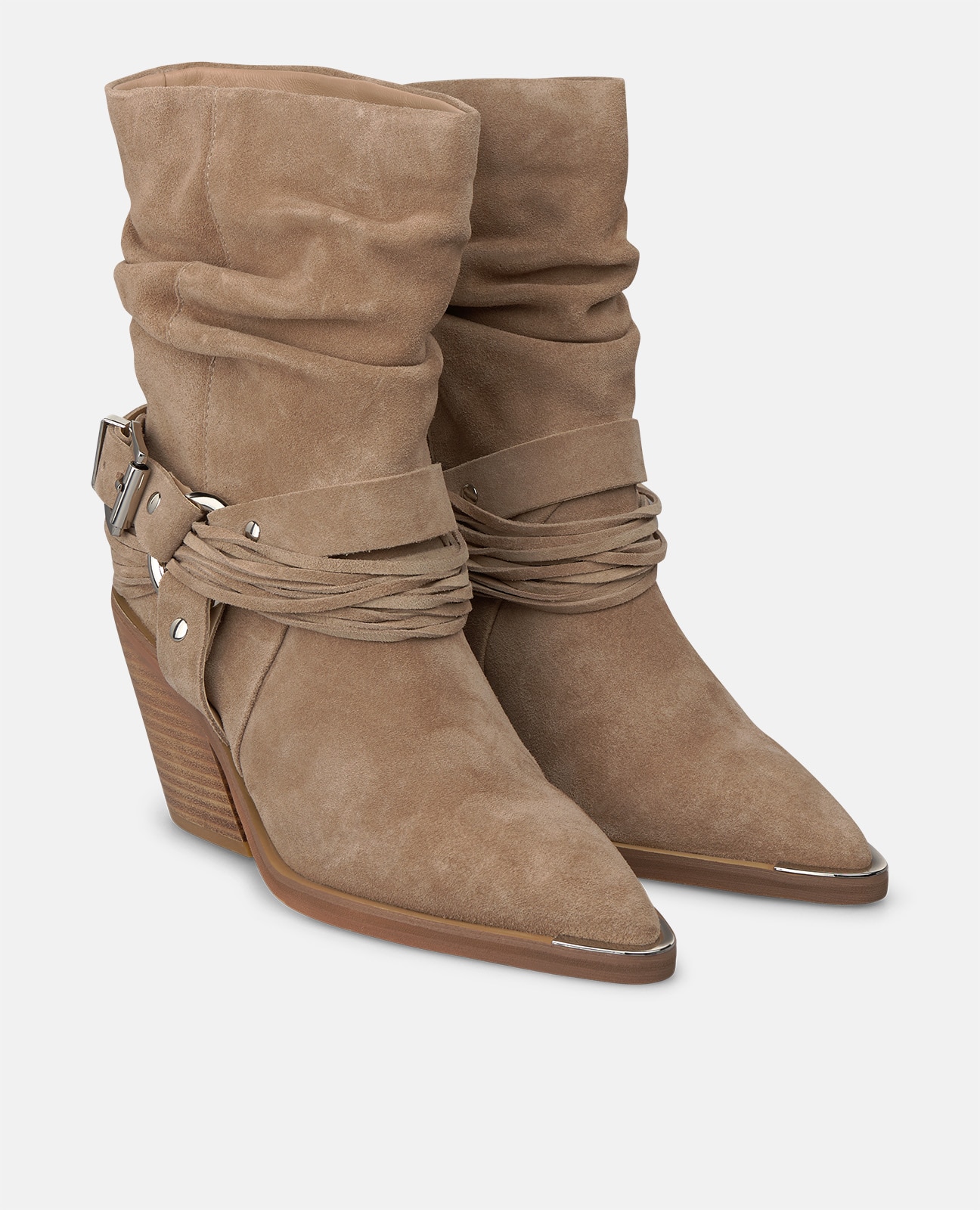 Botas básicas de mujer en ante con efecto fruncido - Alma en Pena - Visón Visón-2
