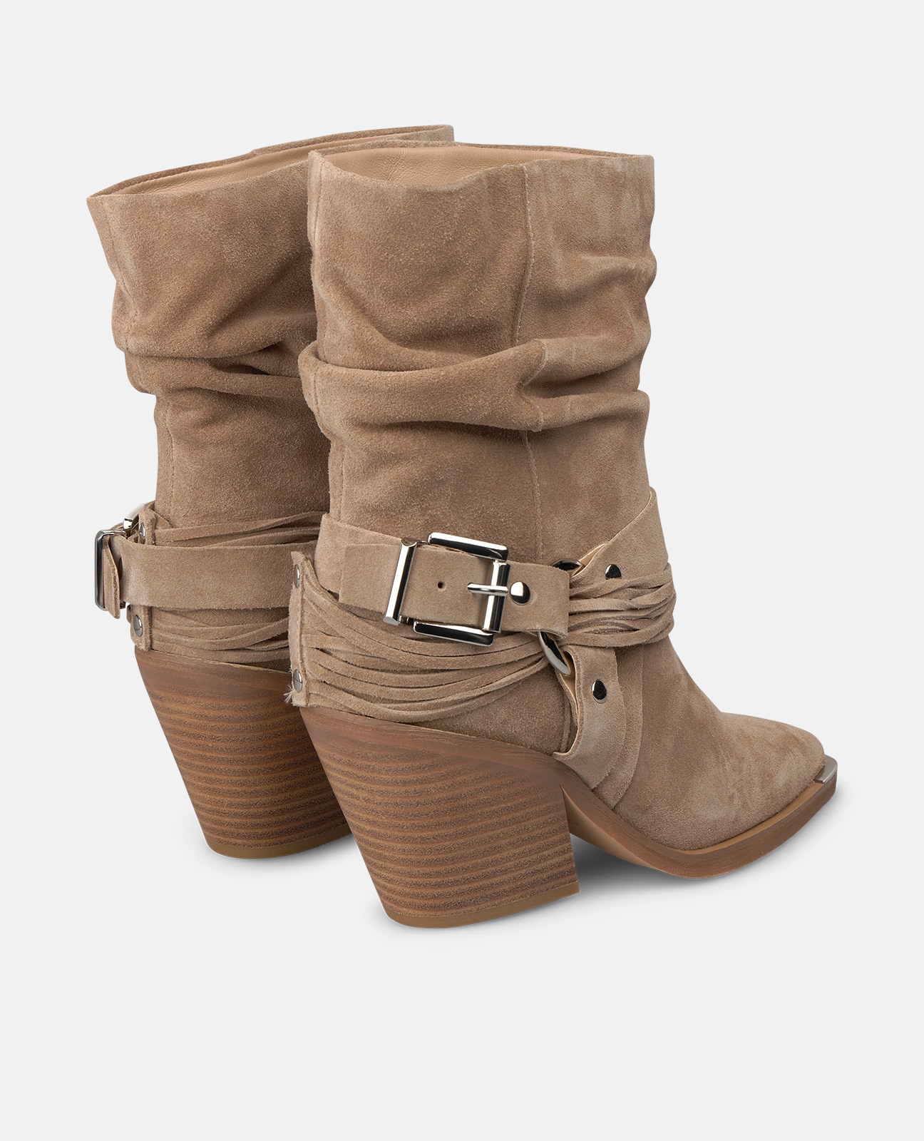Botas básicas de mujer en ante con efecto fruncido - Alma en Pena - Visón Visón-3