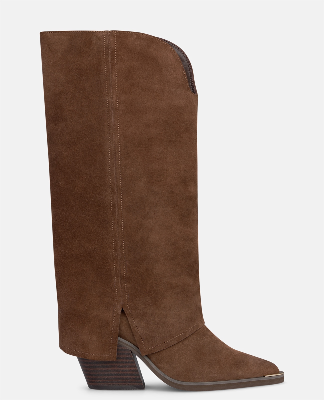 Botas cowboy de mujer en ante con tacón cuadrado - Camel Camel-1