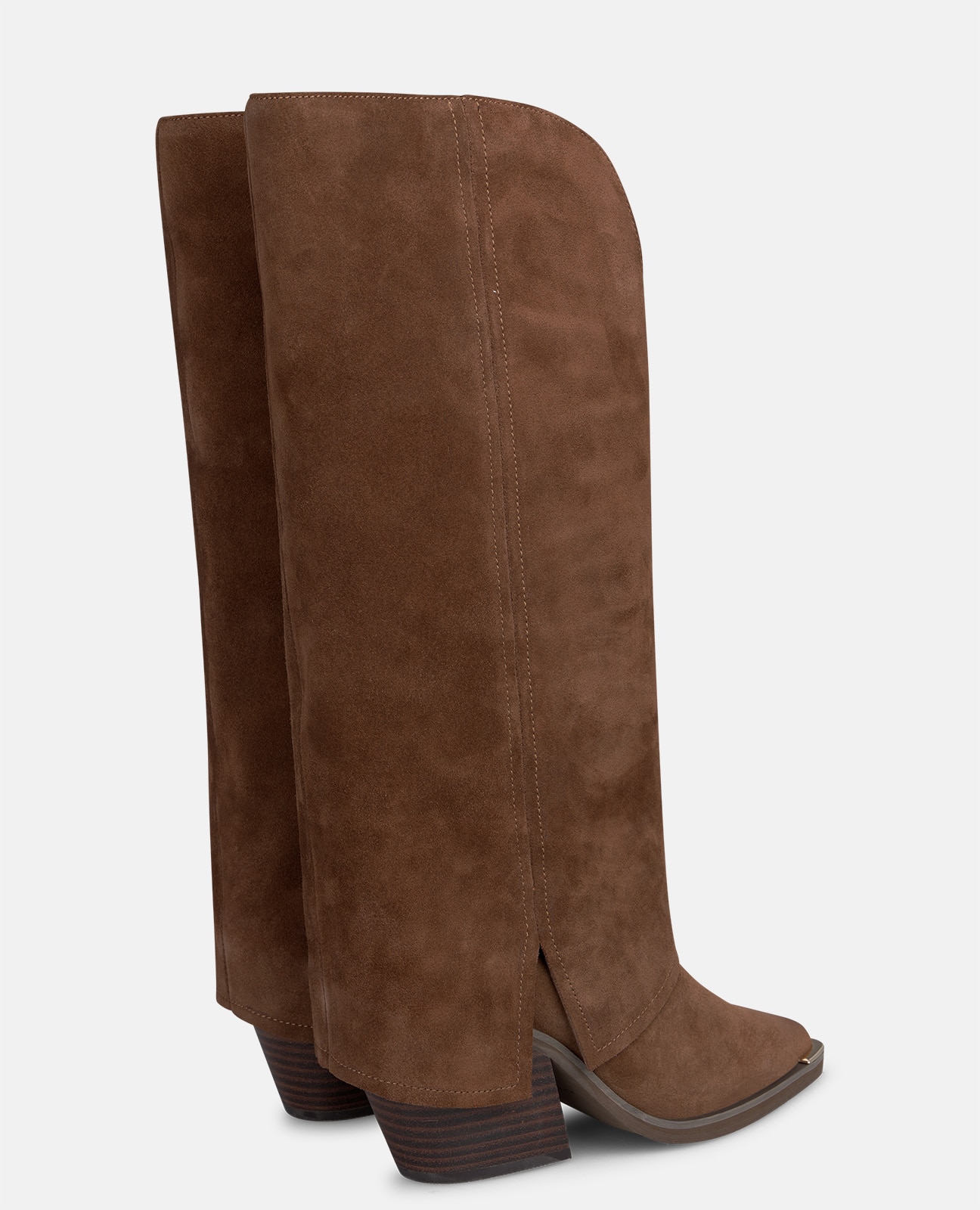 Botas cowboy de mujer en ante con tacón cuadrado - Camel Camel-2