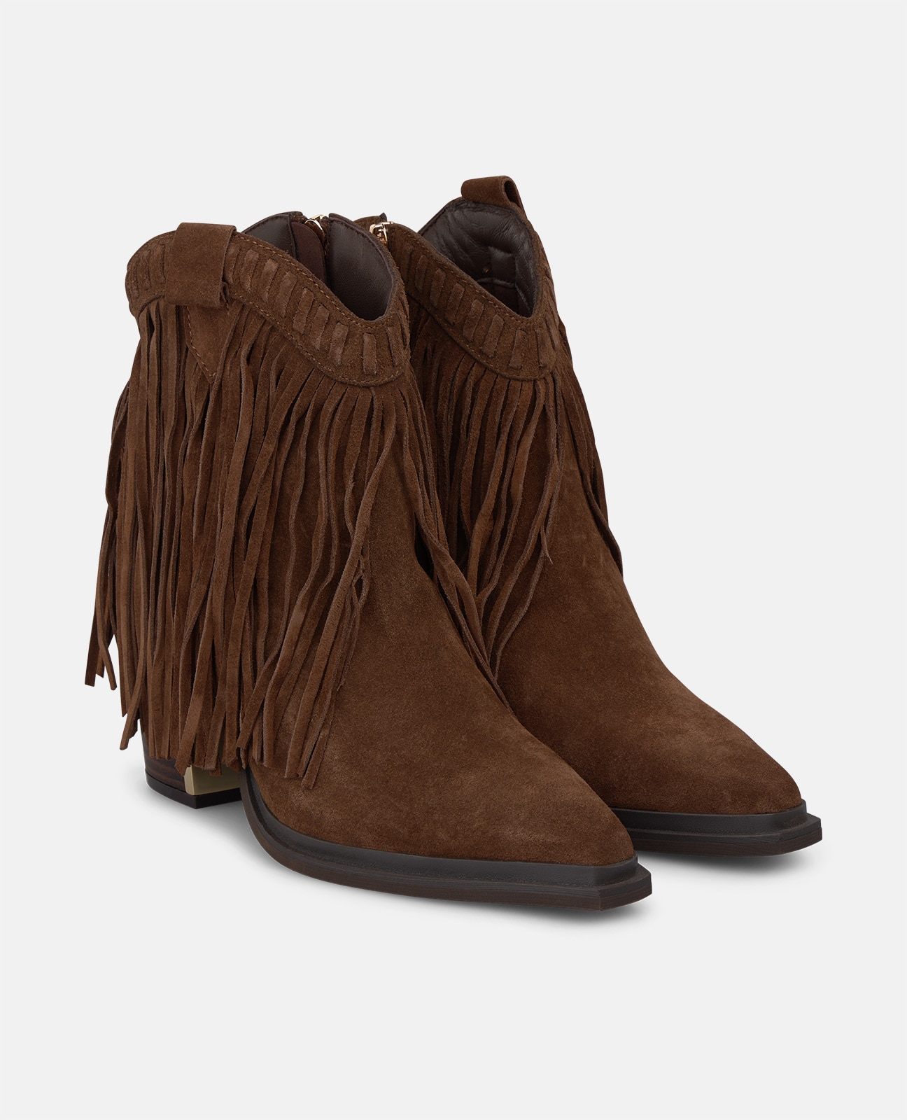 Botines básicos de mujer en ante con flecos - Camel Camel-4