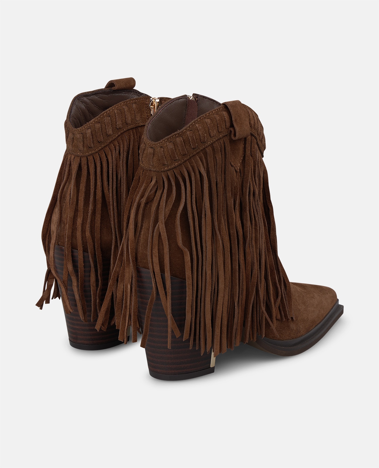Botines básicos de mujer en ante con flecos - Camel Camel-3
