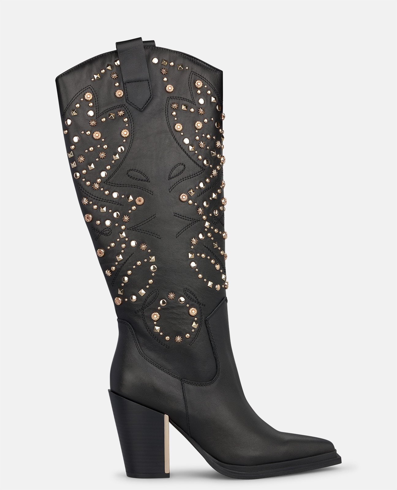 Botas cowboy de mujer en napa con tachas y pedrería ornamental - Negro Negro-1