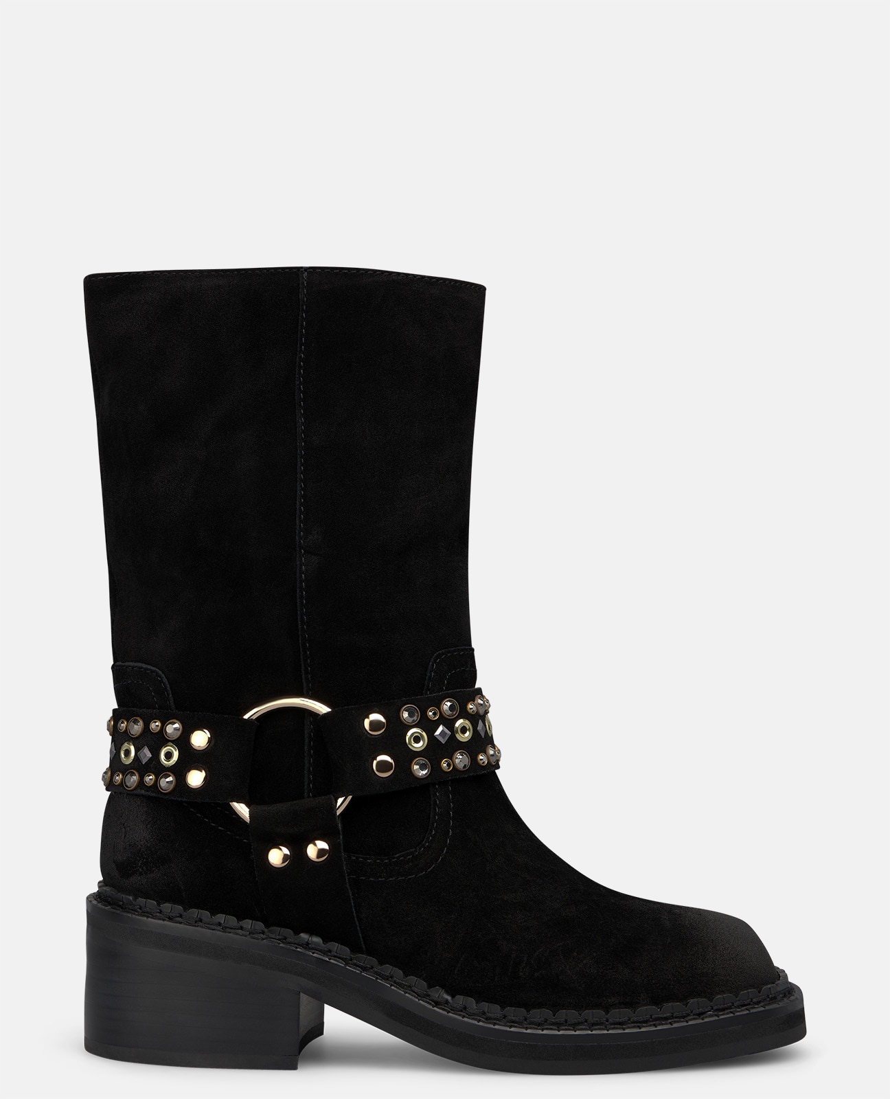 Botines básicos de mujer en ante con estribo - Negro Negro-1