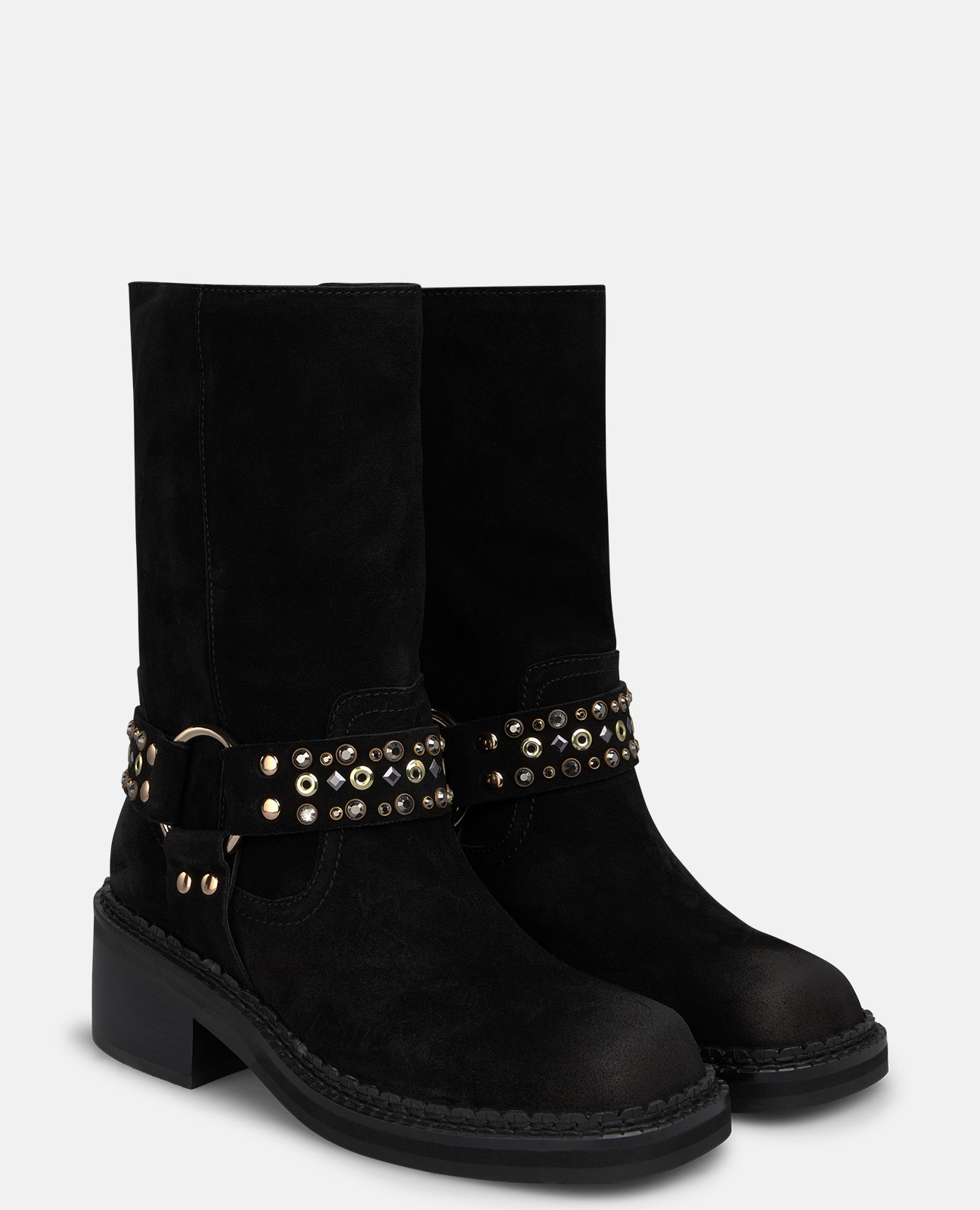 Botines básicos de mujer en ante con estribo - Negro Negro-3
