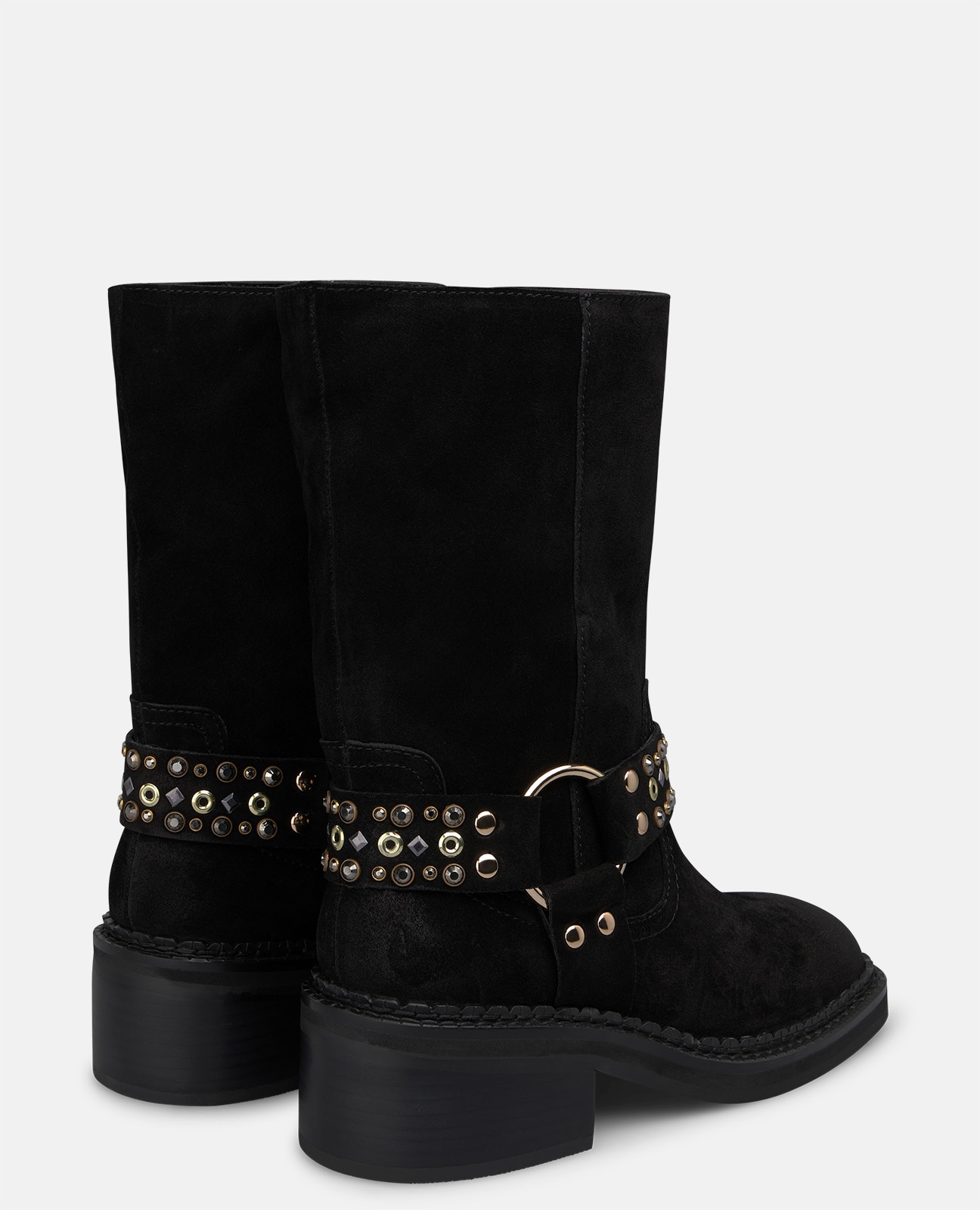 Botines básicos de mujer en ante con estribo - Negro Negro-2