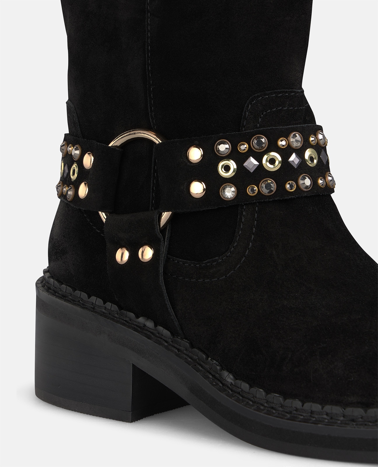 Botines básicos de mujer en ante con estribo - Negro Negro-4