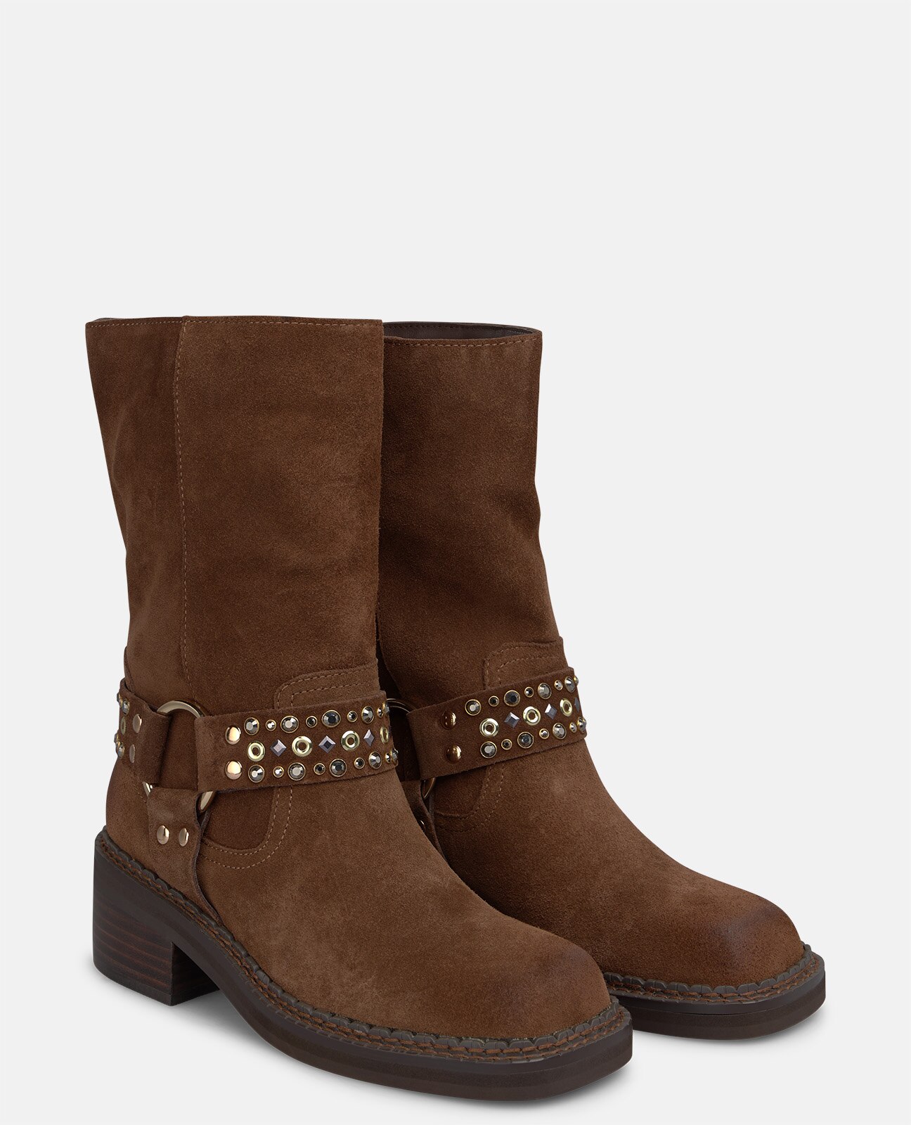 Botines básicos de mujer en ante con estribo - Camel Camel-3