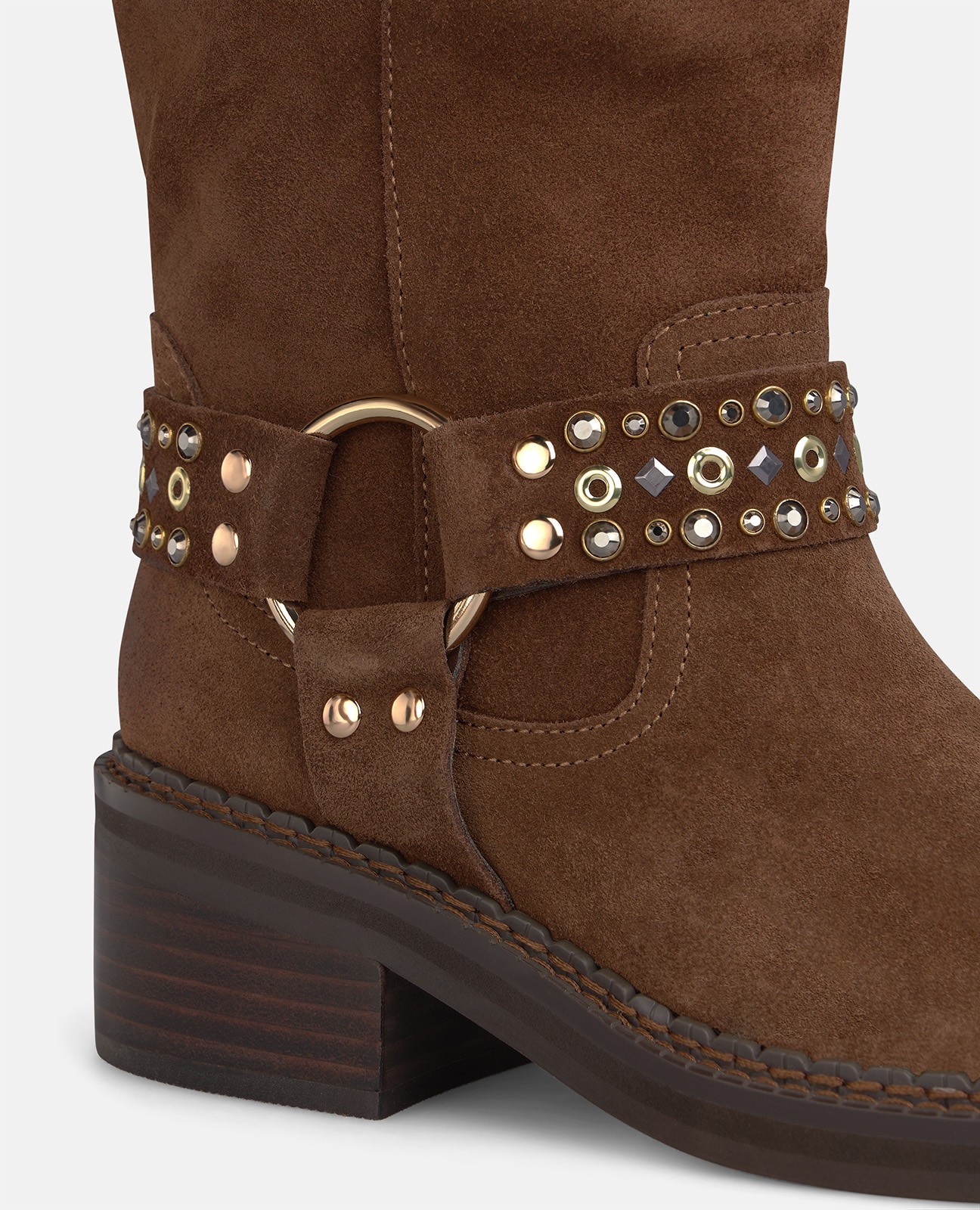 Botines básicos de mujer en ante con estribo - Camel Camel-4