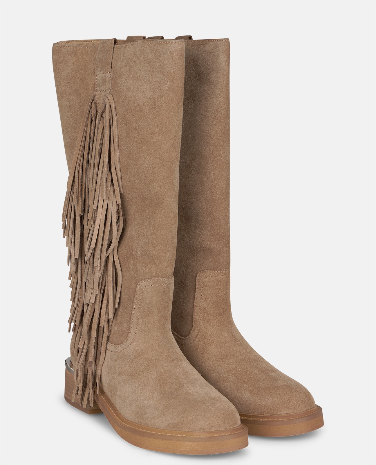Botas básicas de mujer en piel con flecos - Alma en Pena - Visón Visón-3
