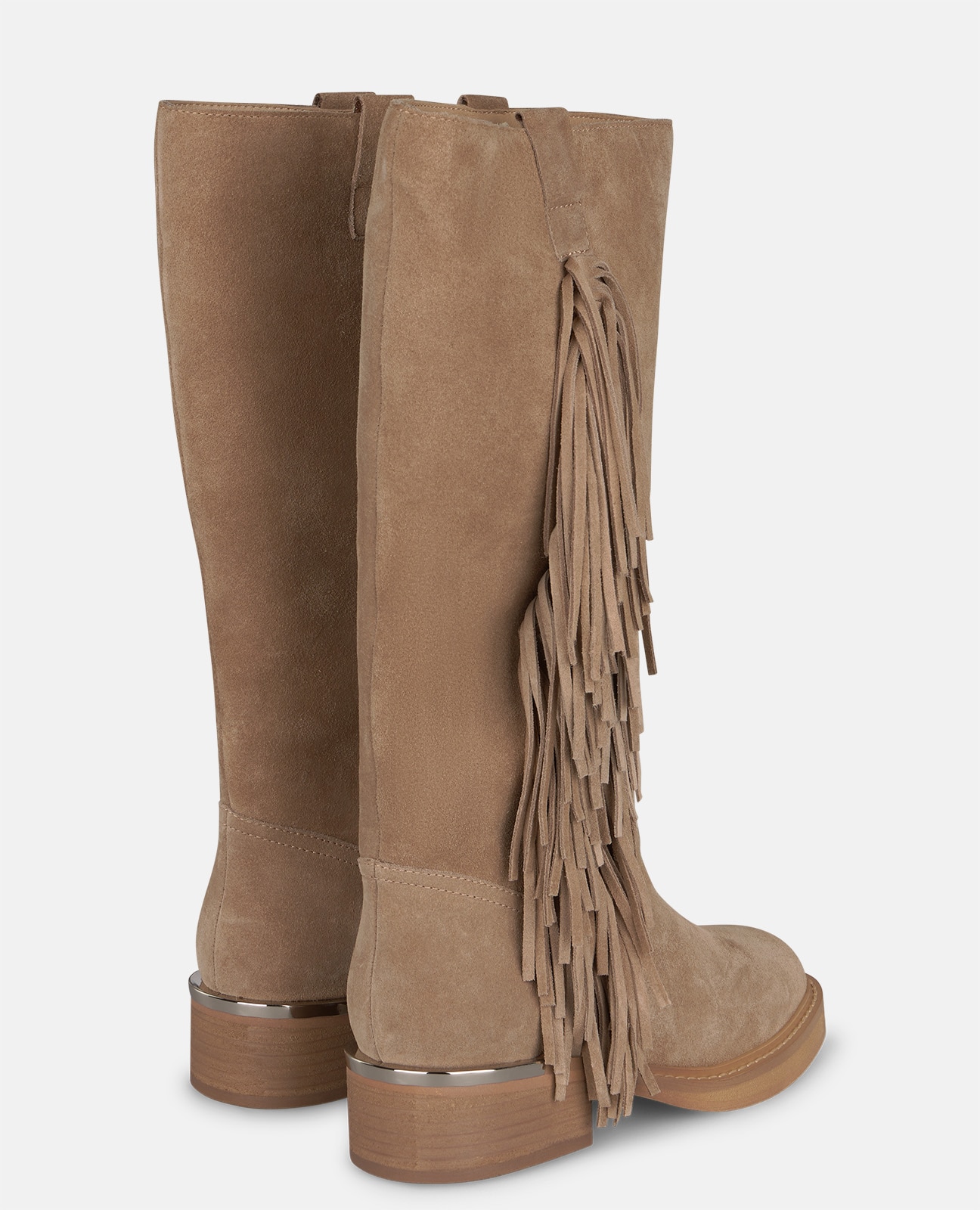 Botas básicas de mujer en piel con flecos - Alma en Pena - Visón Visón-2