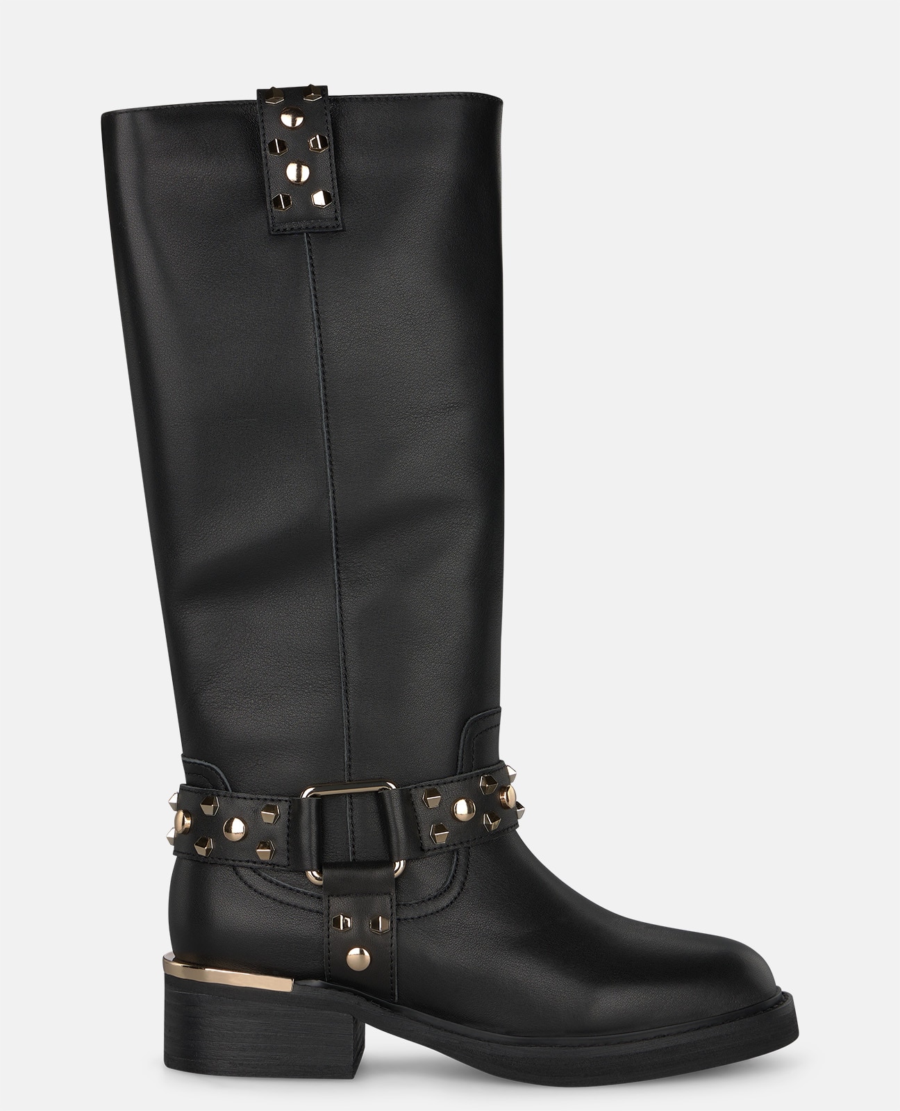 Botas básicas de mujer en napa con detalle estribo - Alma en Pena - Negro Negro-1