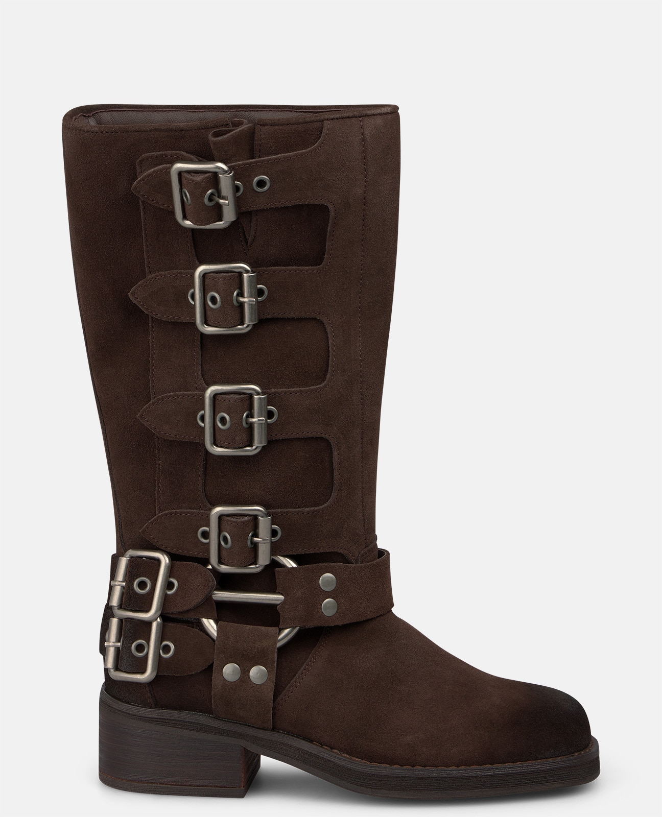 Botas biker de mujer con múltiples correas y hebillas metálicas - Marrón Marrón-1