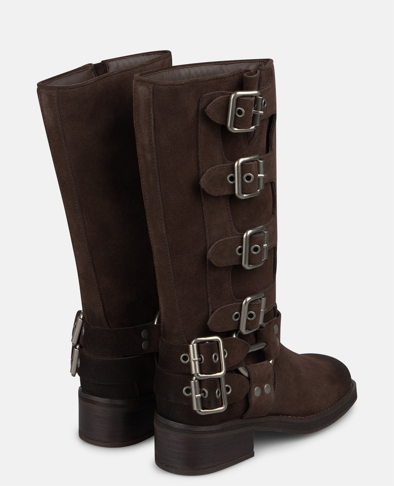 Botas biker de mujer con múltiples correas y hebillas metálicas - Marrón Marrón-2