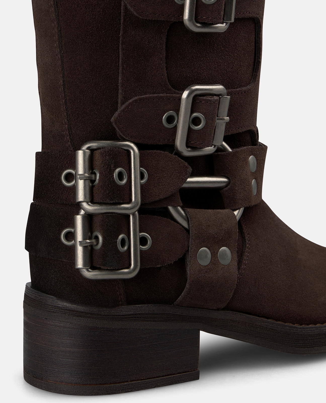 Botas biker de mujer con múltiples correas y hebillas metálicas - Marrón Marrón-4