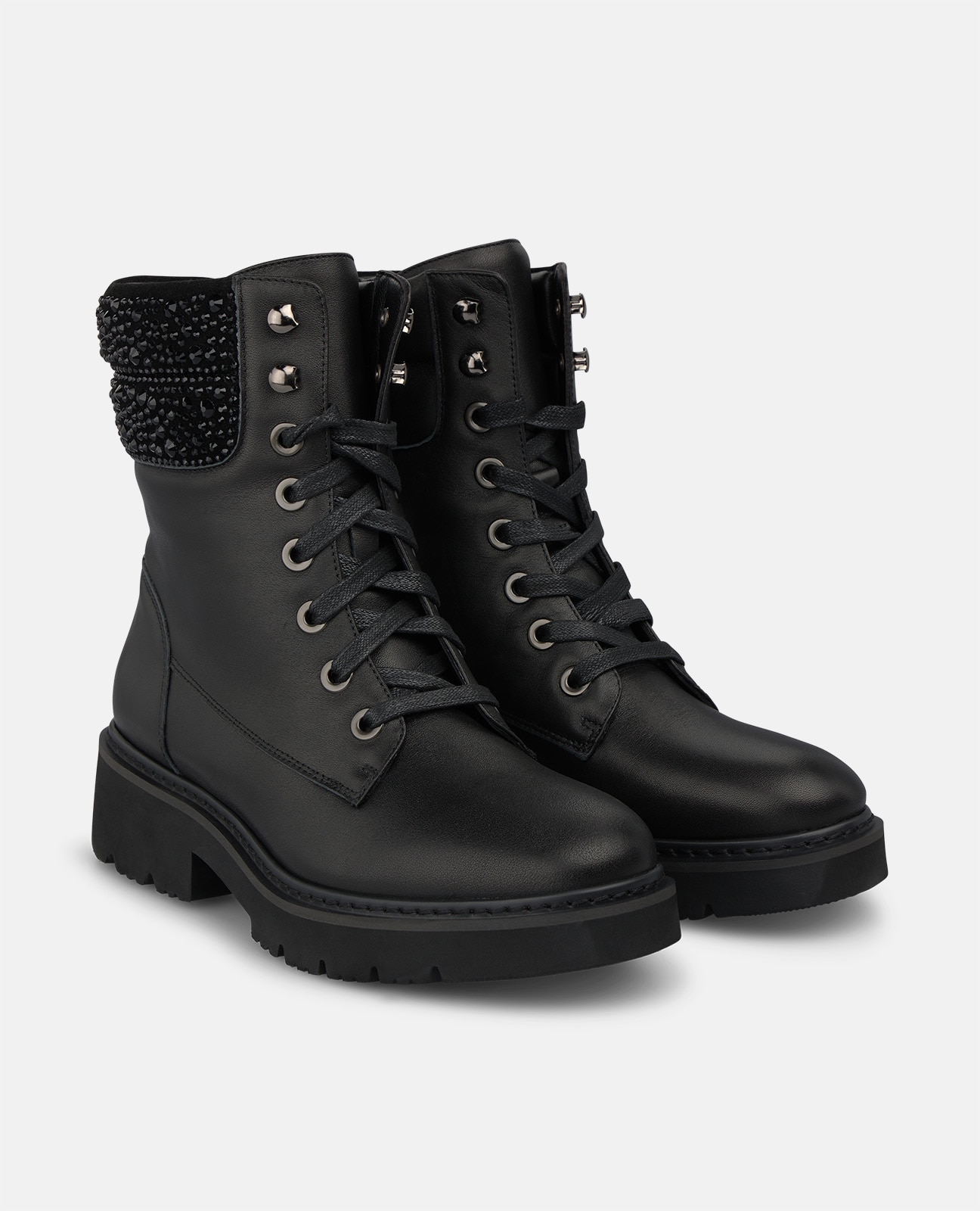 Imagen 3 de Botines militares de mujer en napa con detalles pedrería en la caña - Alma en Pena - Negro Negro