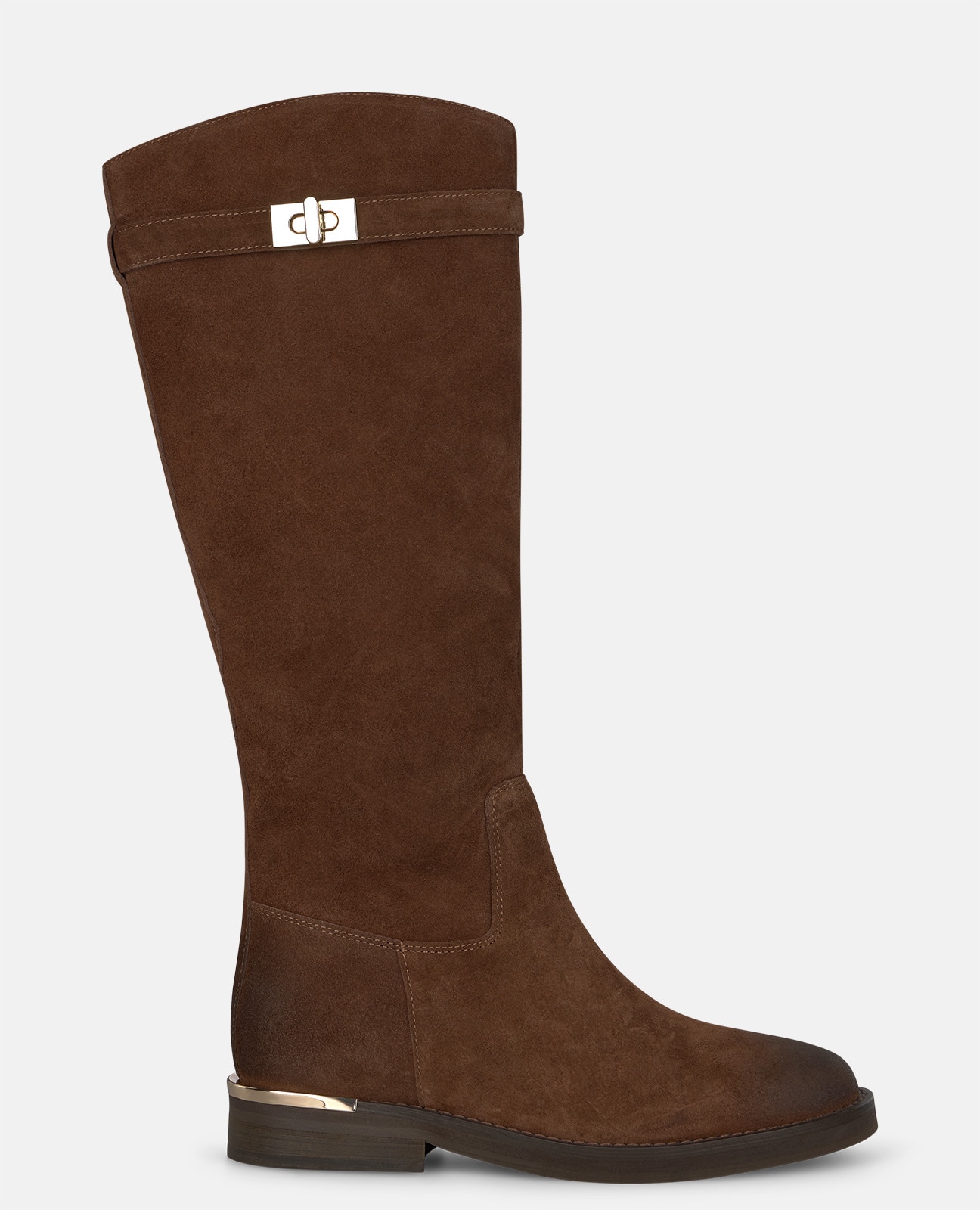 Botas básicas de mujer en ante con detalle correa y herraje metálico - Alma en Pena - Camel Camel-1