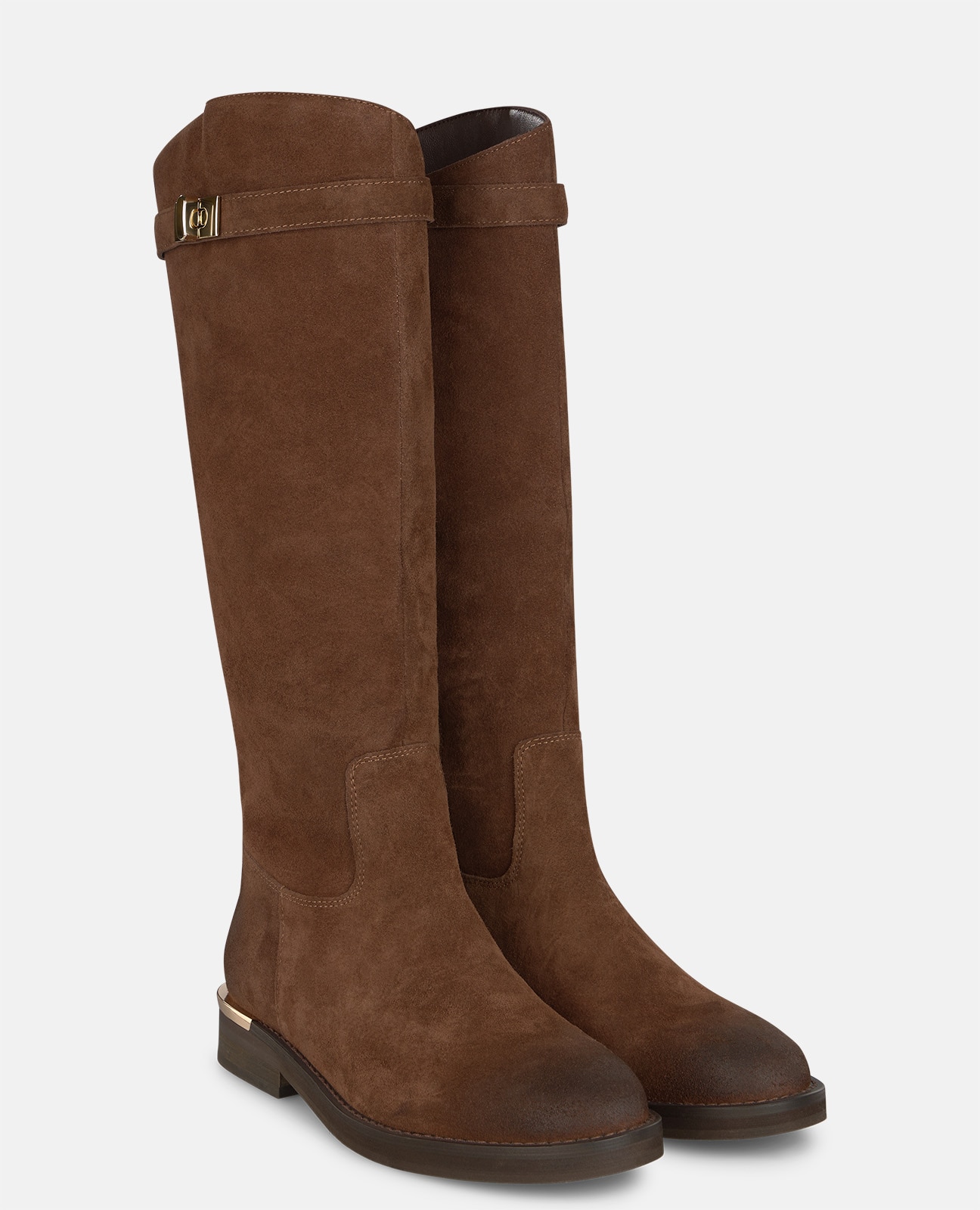 Botas básicas de mujer en ante con detalle correa y herraje metálico - Alma en Pena - Camel Camel-3