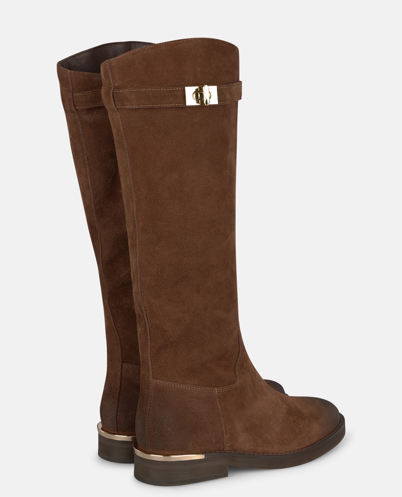 Botas básicas de mujer en ante con detalle correa y herraje metálico - Alma en Pena - Camel Camel-2