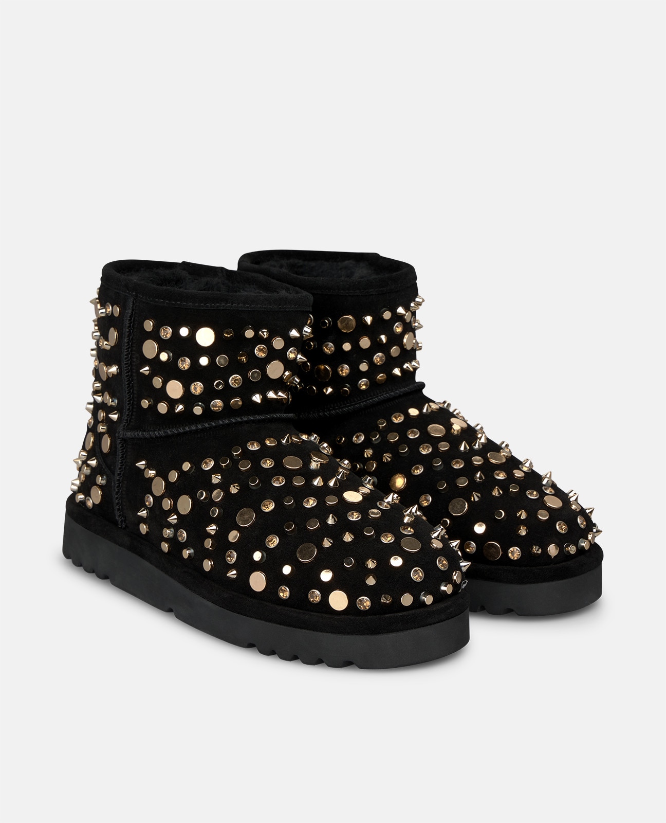 Botines apreski de mujer en ante con tachas metálicas - Negro Negro-3