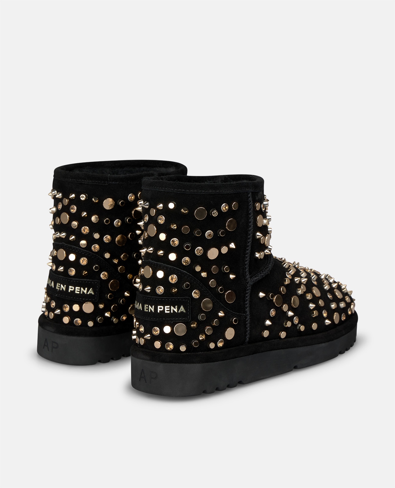Botines apreski de mujer en ante con tachas metálicas - Negro Negro-2