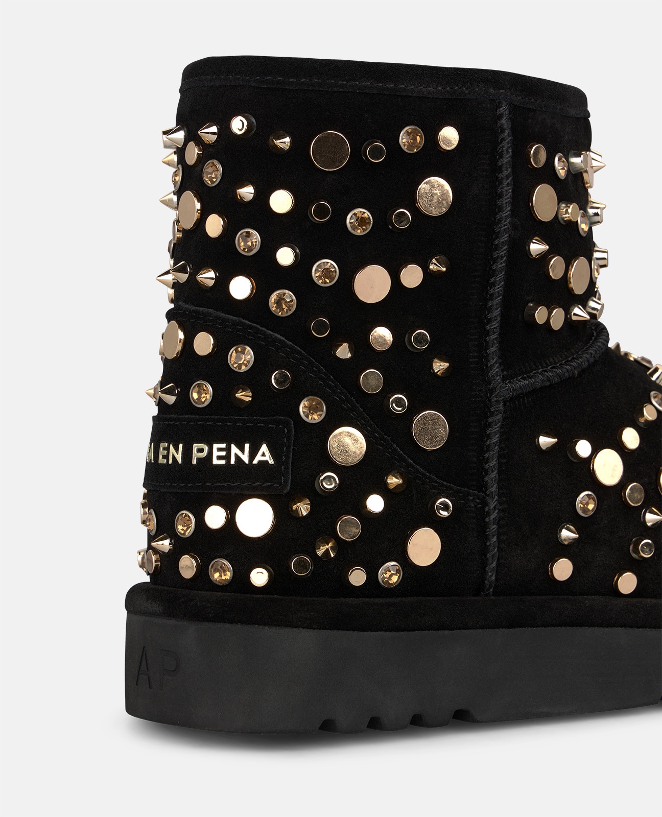 Botines apreski de mujer en ante con tachas metálicas - Negro Negro-4