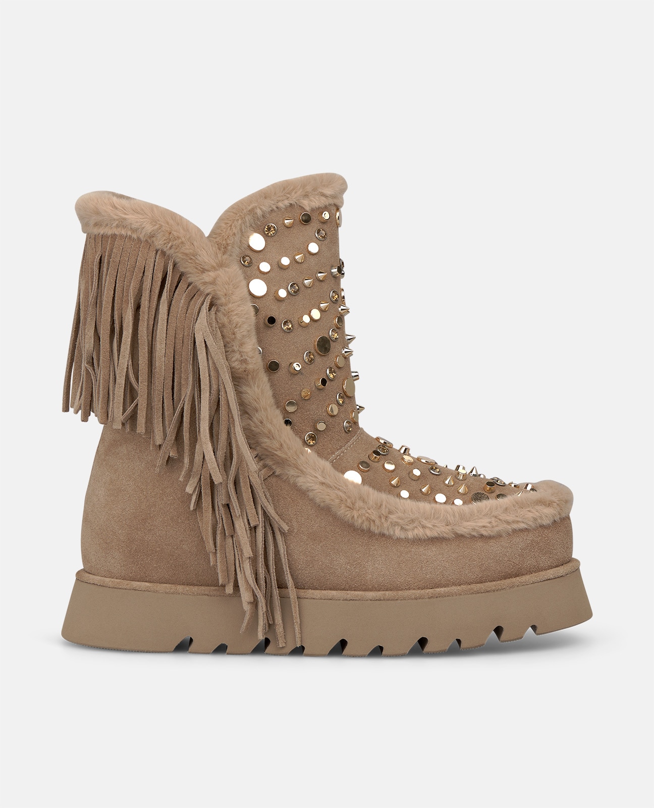 Botines apreski de mujer en ante con flecos - Visón Visón-1