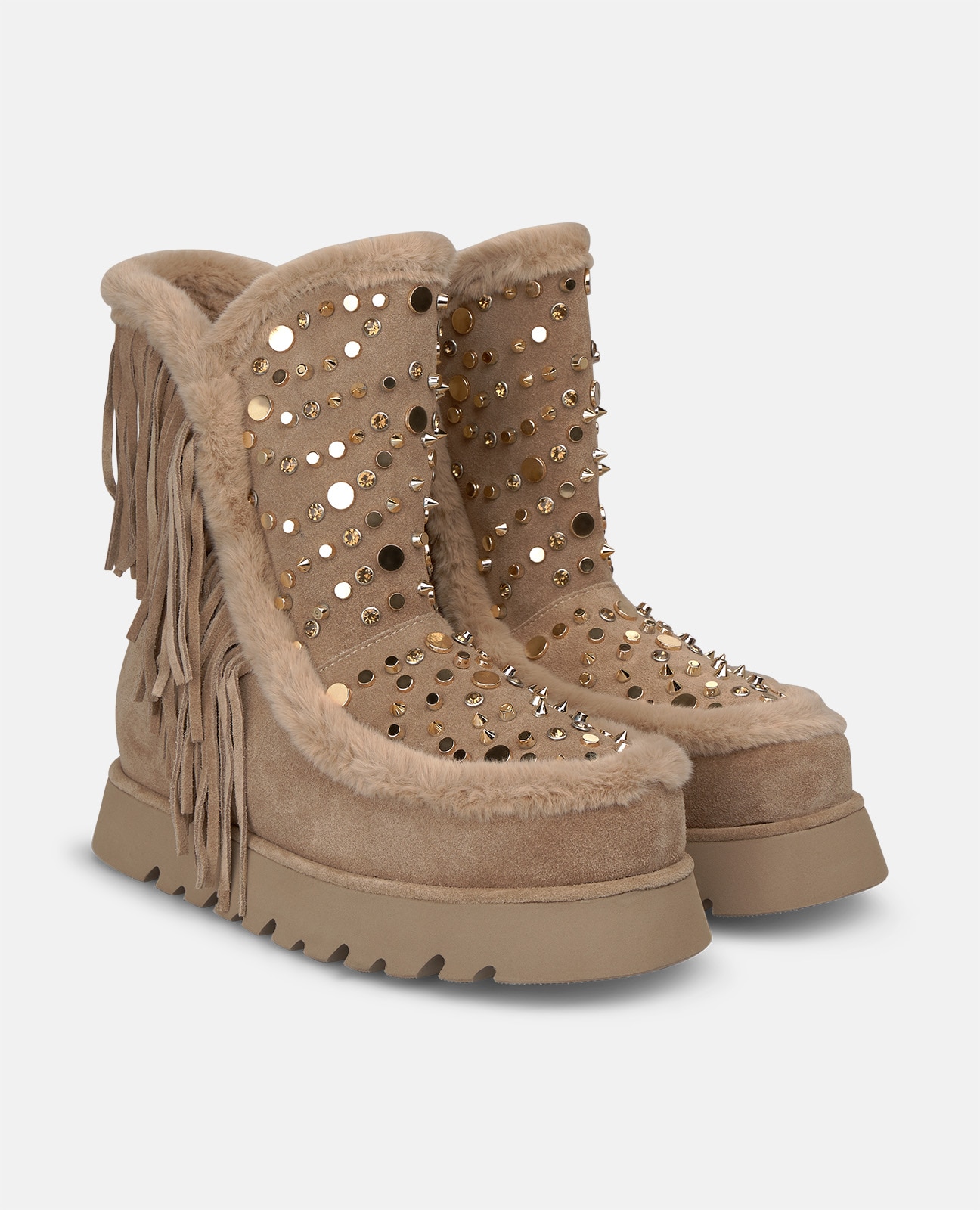 Botines apreski de mujer en ante con flecos - Visón Visón-3