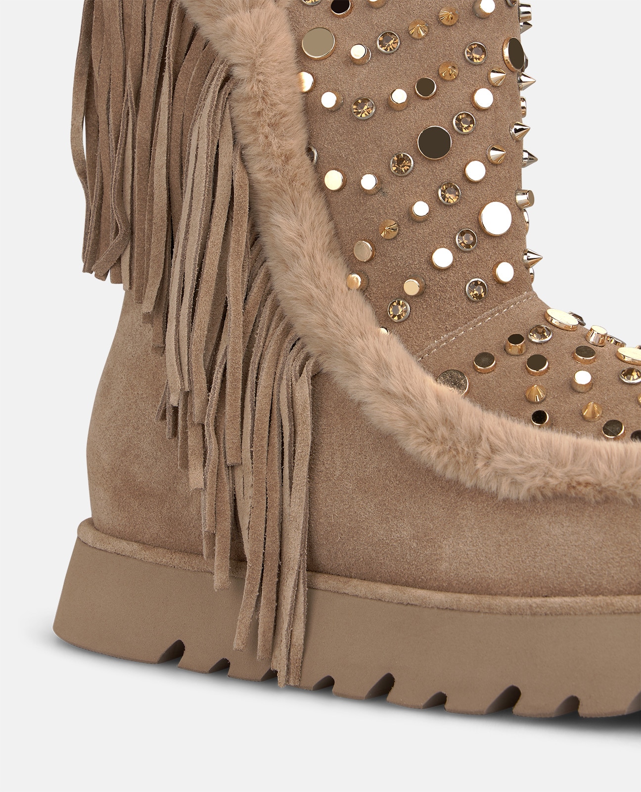 Botines apreski de mujer en ante con flecos - Visón Visón-4