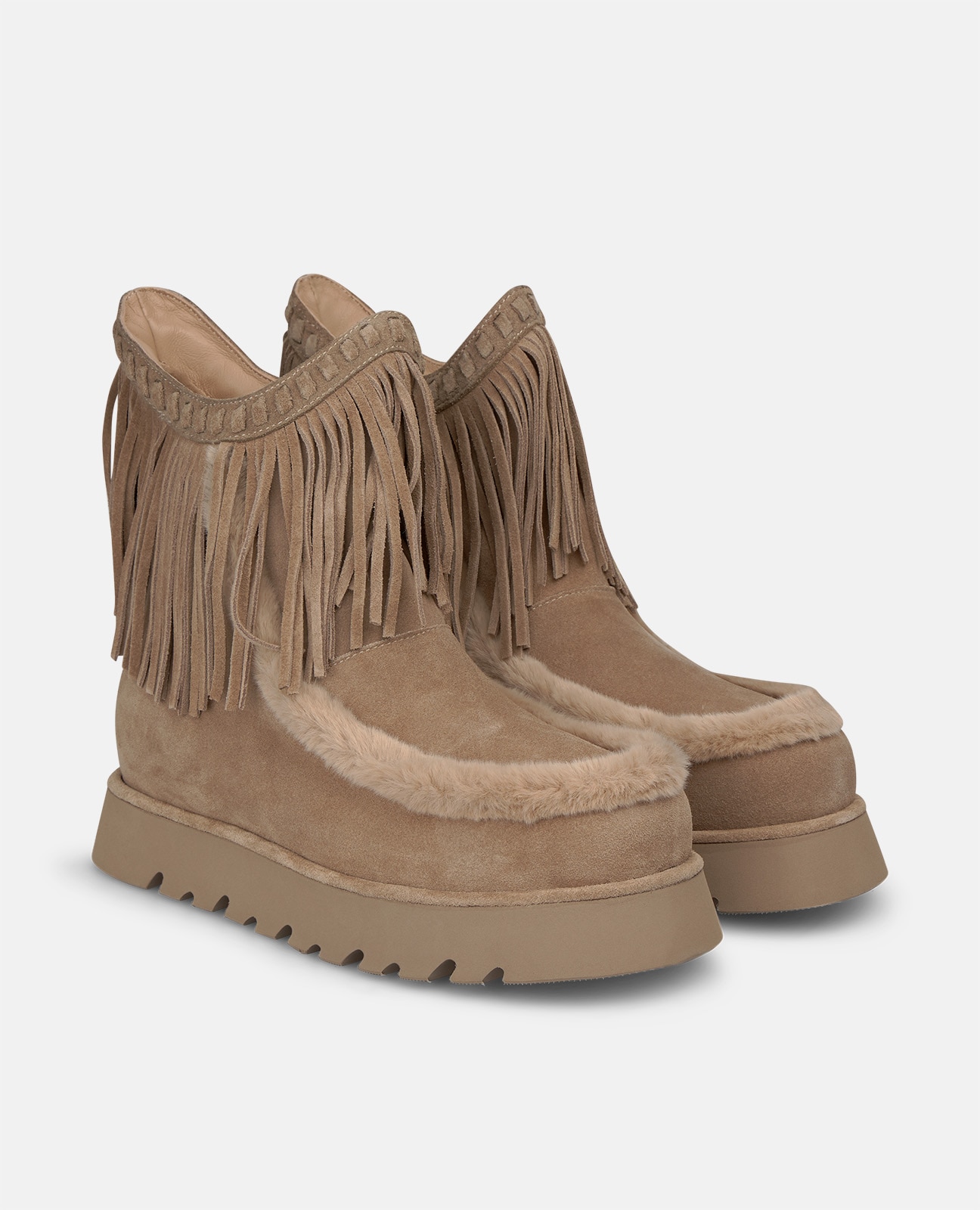 Botines apreski de mujer en ante con flecos - Visón Visón-4
