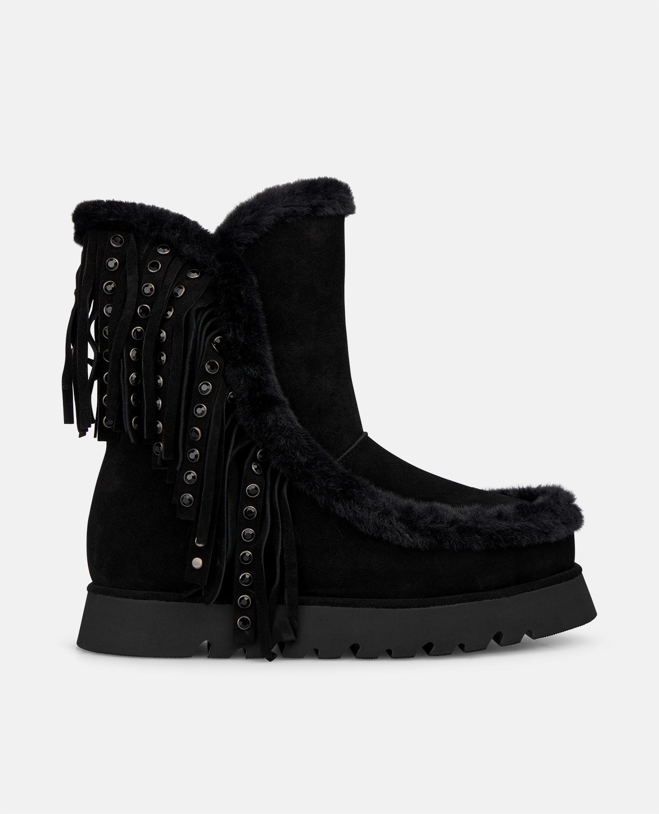 Botines apreski de mujer en ante con flecos - Negro Negro-1