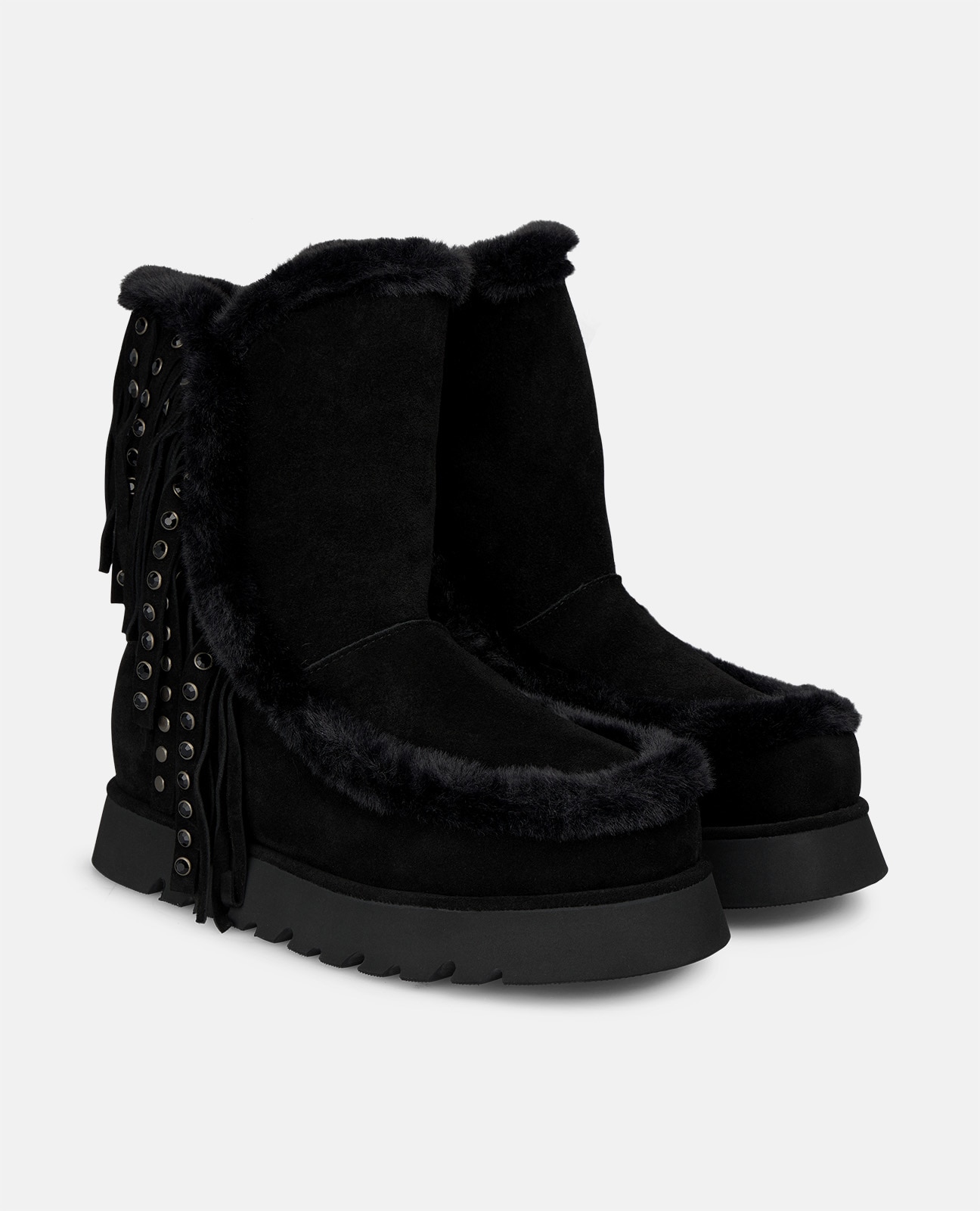Botines apreski de mujer en ante con flecos - Negro Negro-3