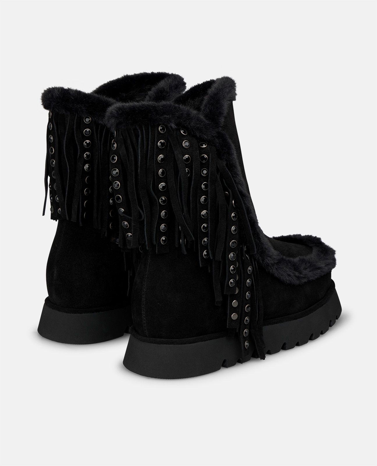 Botines apreski de mujer en ante con flecos - Negro Negro-2