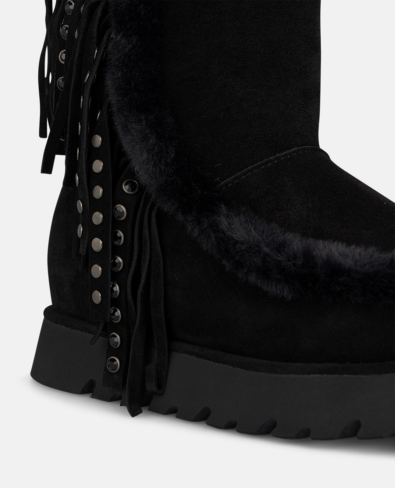 Botines apreski de mujer en ante con flecos - Negro Negro-4