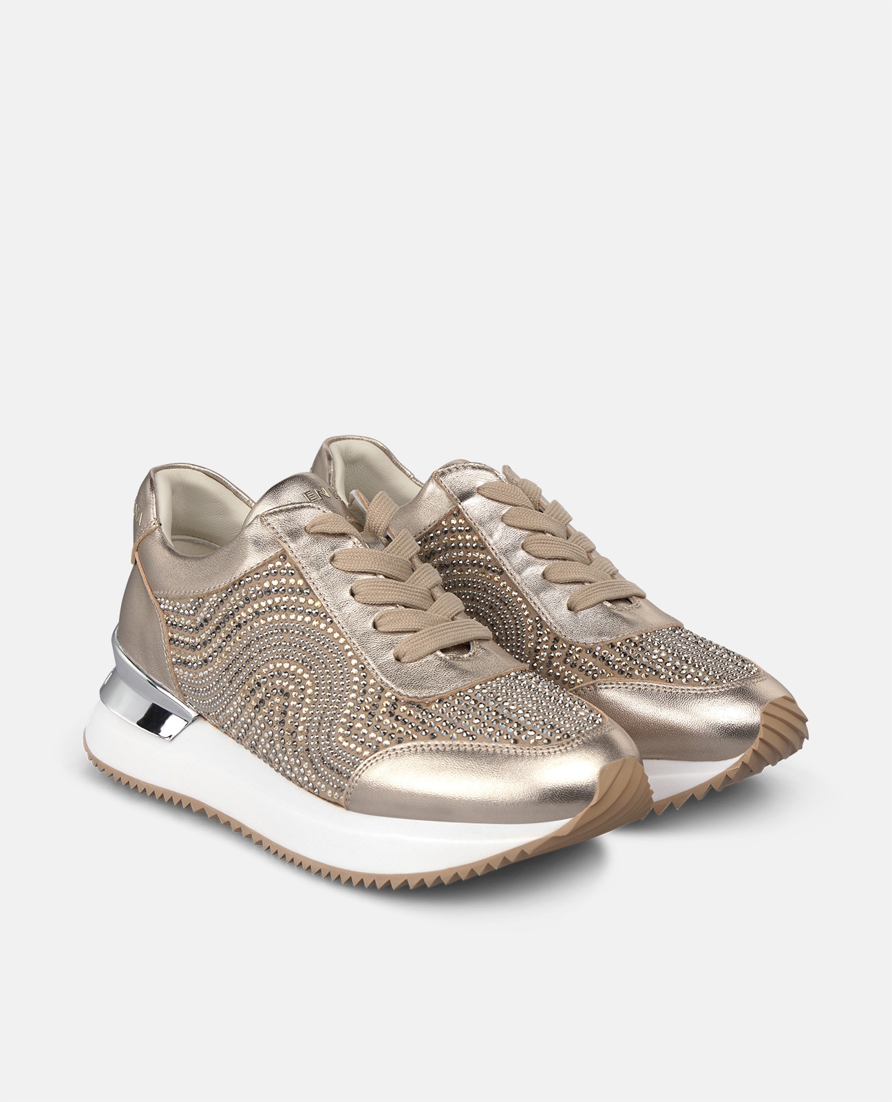 Zapatillas deportivas de mujer metalizadas con pedrería - Alma en Pena - Dorado Dorado-3