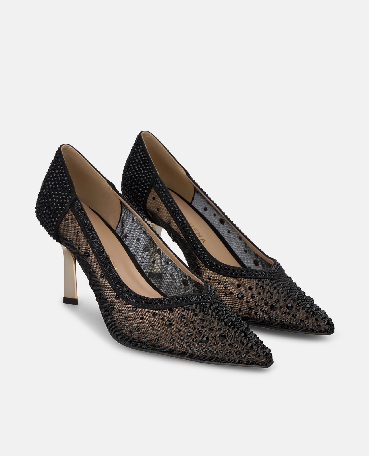 Zapato de salón de mujer en malla detalles pedrería - Alma en Pena - Negro Negro-3