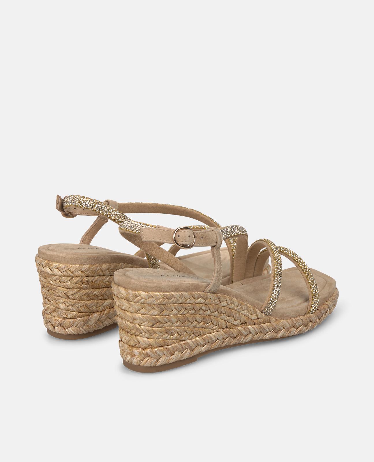 Sandalias de cuña de mujer de esparto con múltiples tiras tubulares con transfer - Arena Arena-3