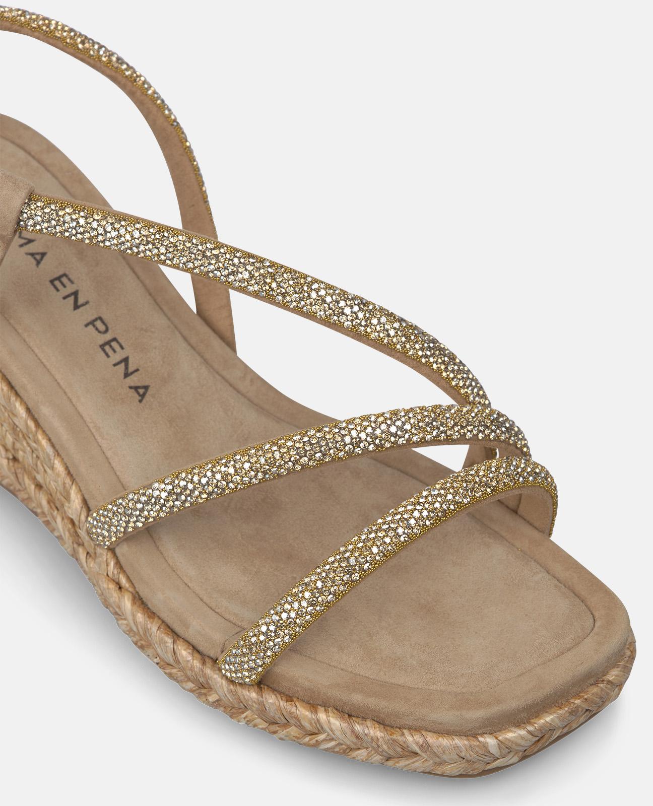 Sandalias de cuña de mujer de esparto con múltiples tiras tubulares con transfer - Arena Arena-5