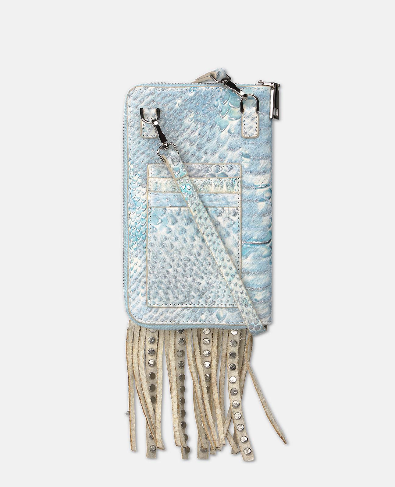 Bolso pequeño de mujer de piel con tachuelas y flecos - Alma en Pena - Turquesa Turquesa-4
