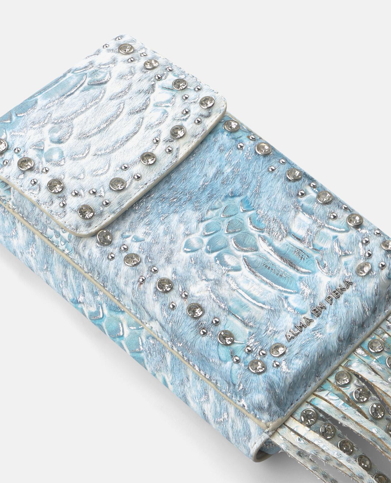 Bolso pequeño de mujer de piel con tachuelas y flecos - Alma en Pena - Turquesa Turquesa-6