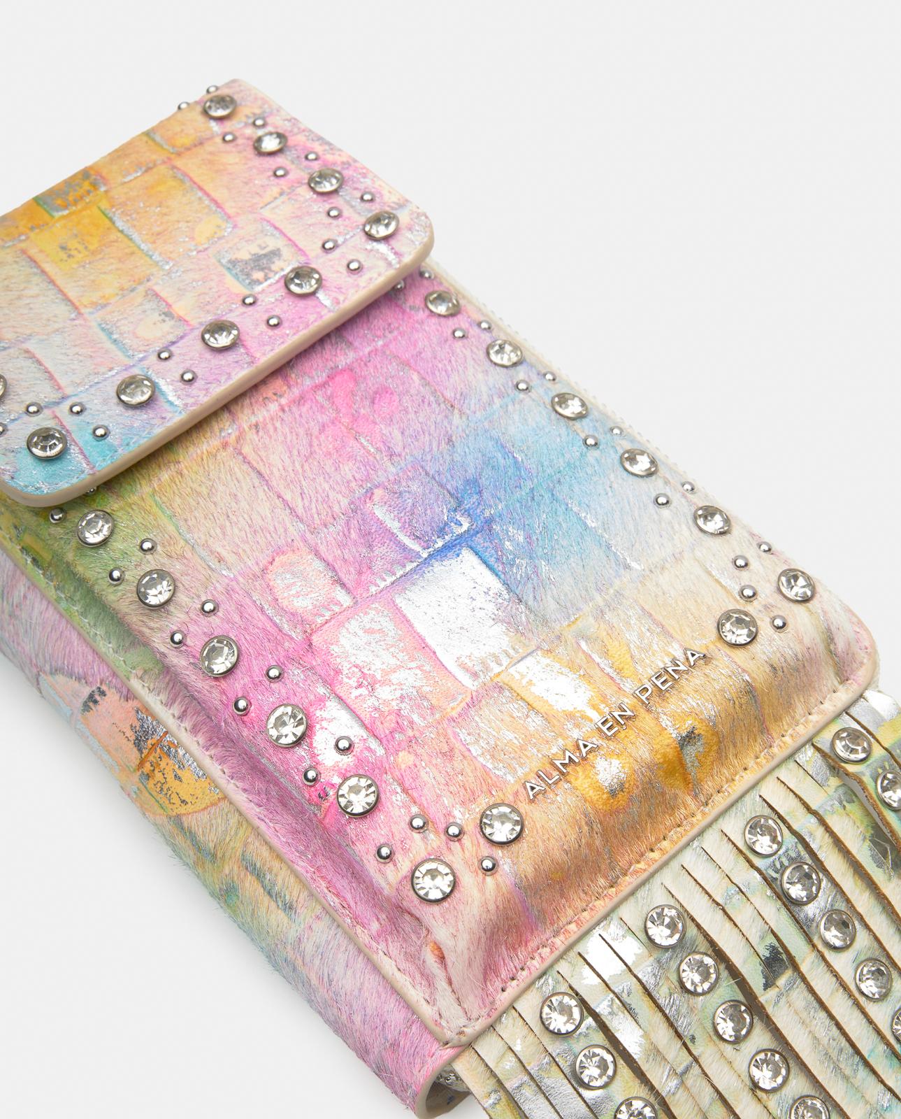 Bolso pequeño de mujer de piel con tachuelas y flecos - Alma en Pena - Multicolor Multicolor-4
