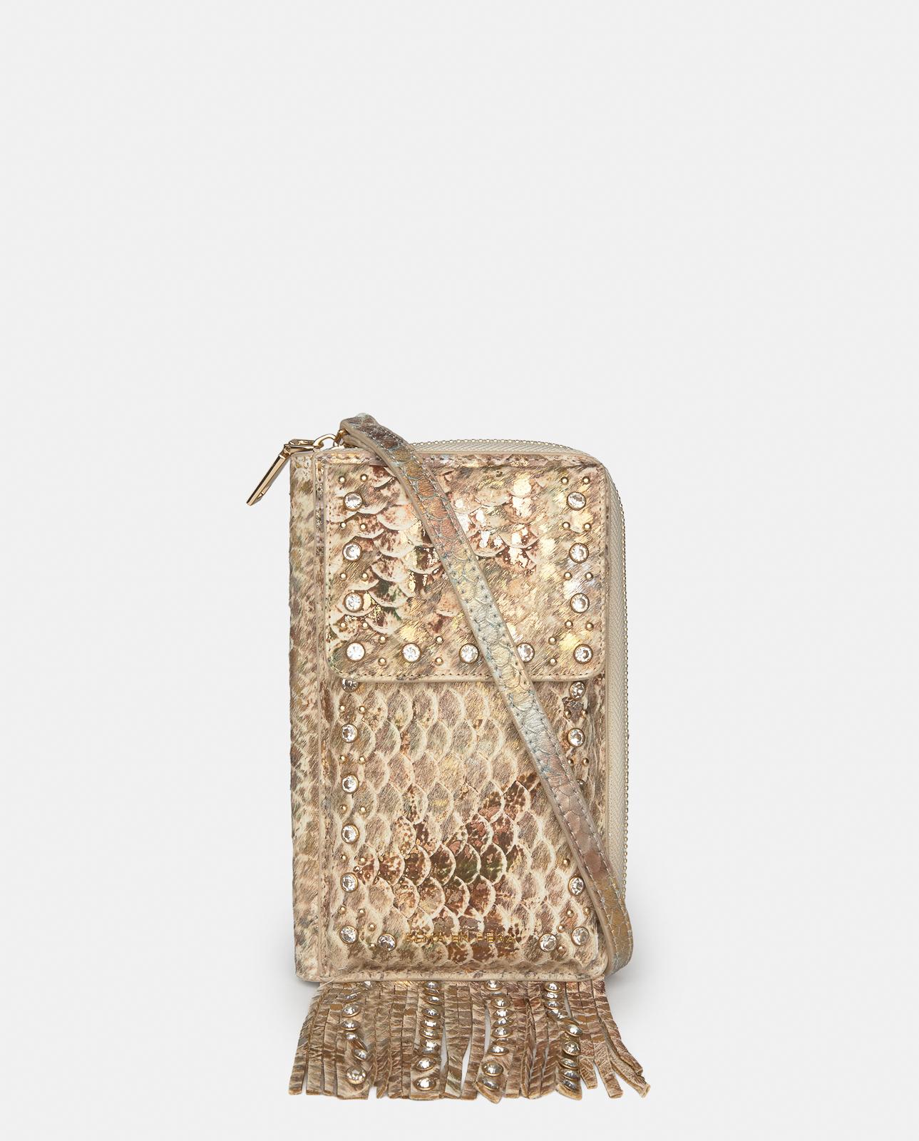 Bolso pequeño de mujer de piel con tachuelas y flecos - Alma en Pena - Marrón claro Marrón claro-1