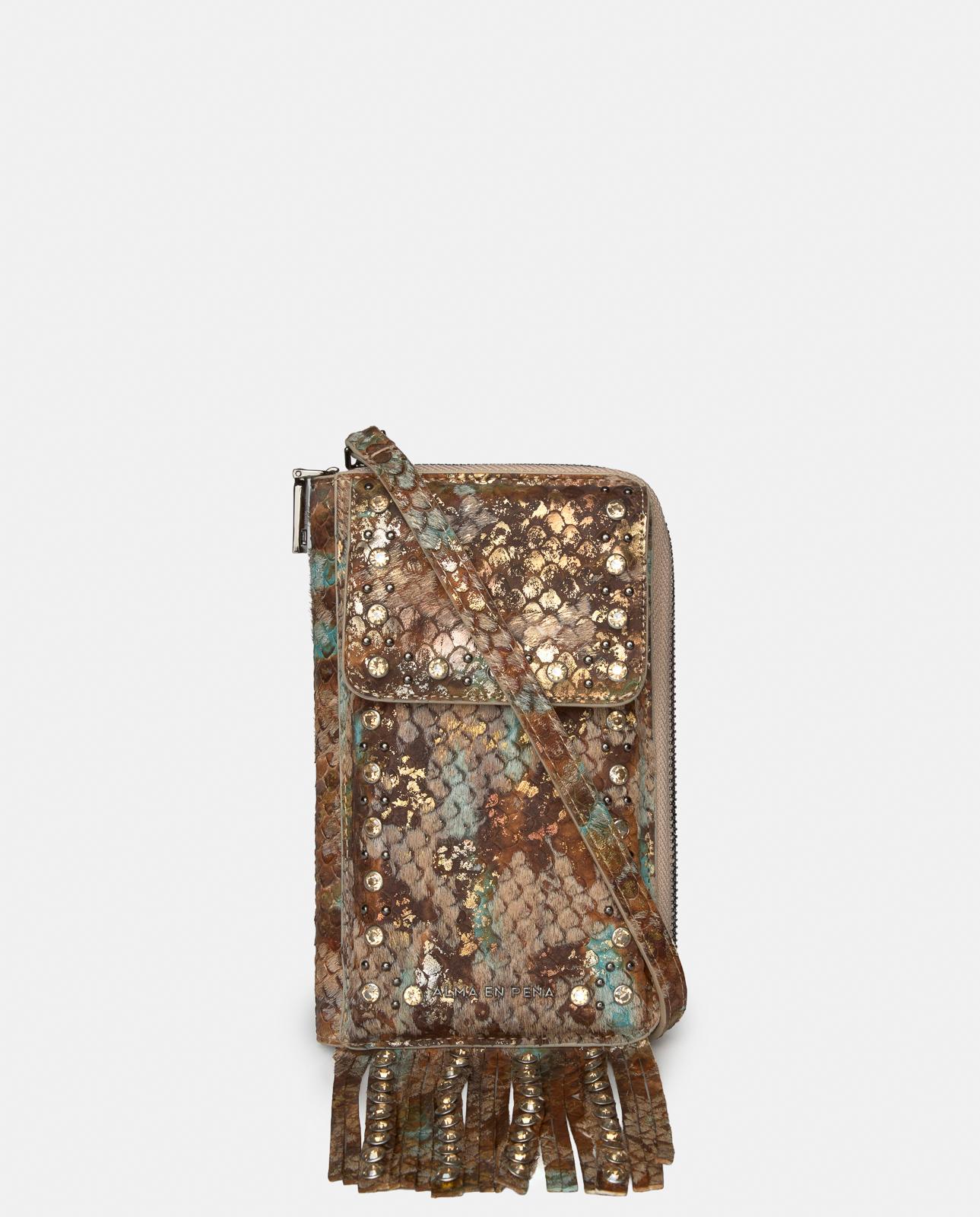 Bolso pequeño de mujer de piel con tachuelas y flecos - Alma en Pena - Marrón oscuro Marrón oscuro-1