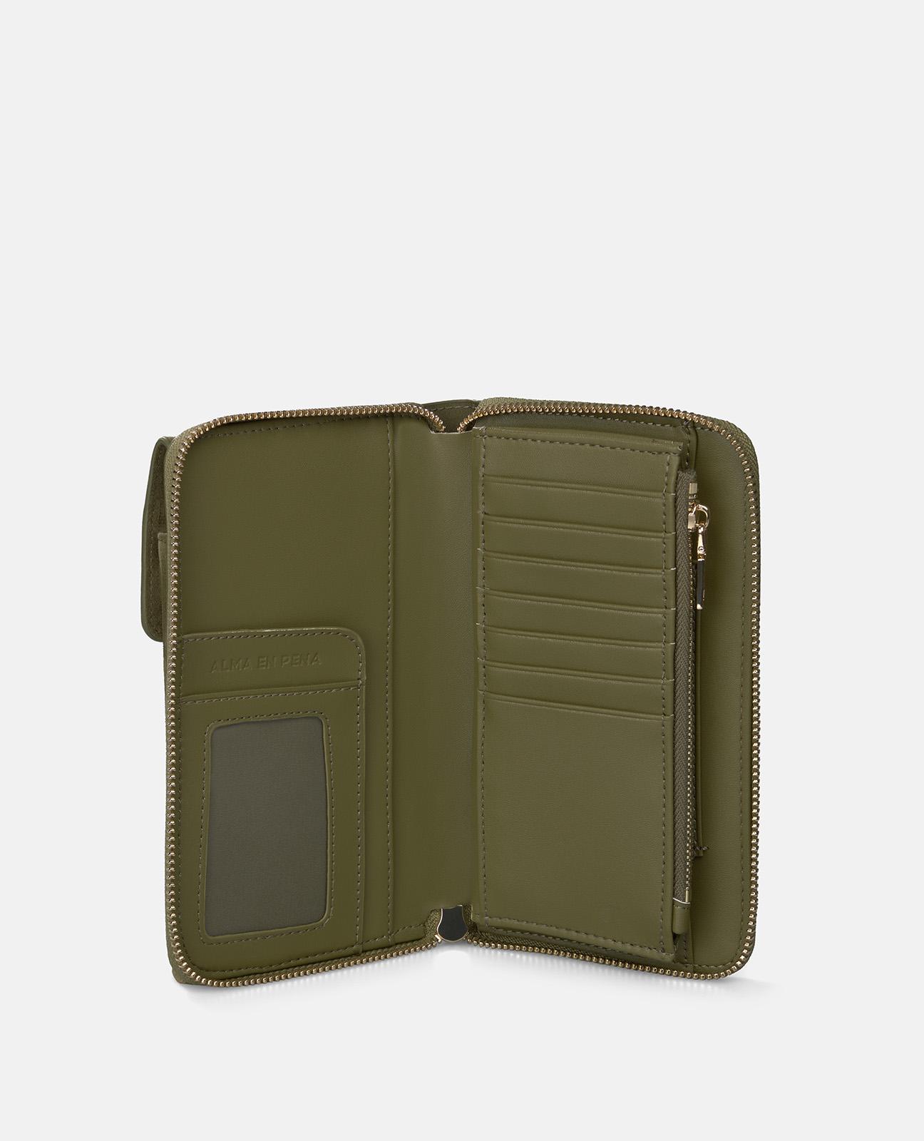 Bolso pequeño de mujer de piel con tachuelas y flecos - Alma en Pena - Kaki Kaki-4