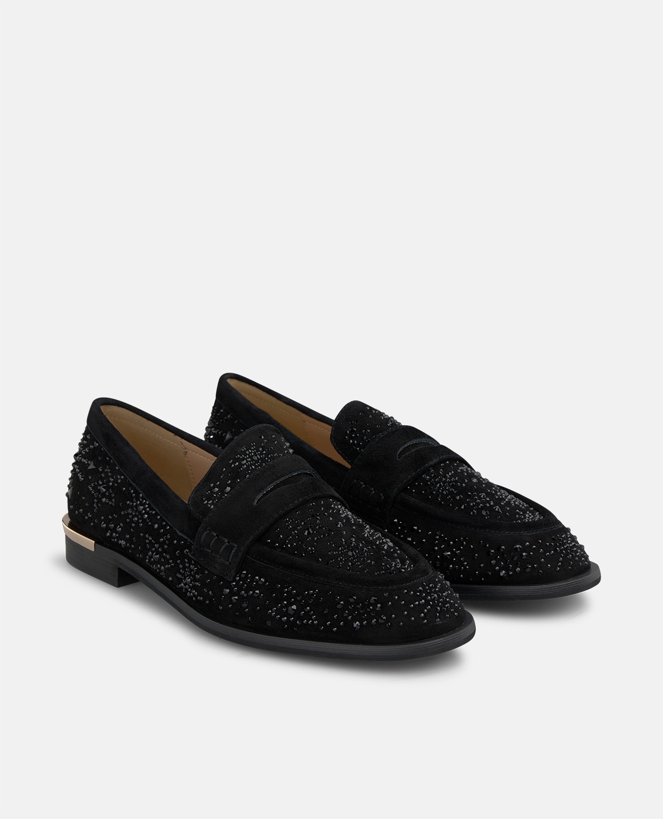 Mocasín plano de mujer en ante con estrellas en pedrería - Alma en Pena - Negro Negro-3