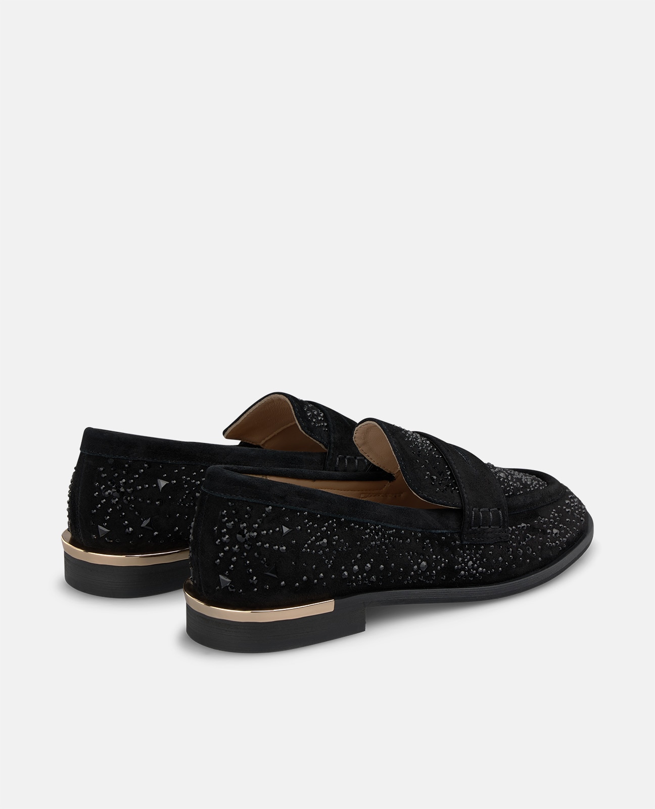 Mocasín plano de mujer en ante con estrellas en pedrería - Alma en Pena - Negro Negro-2