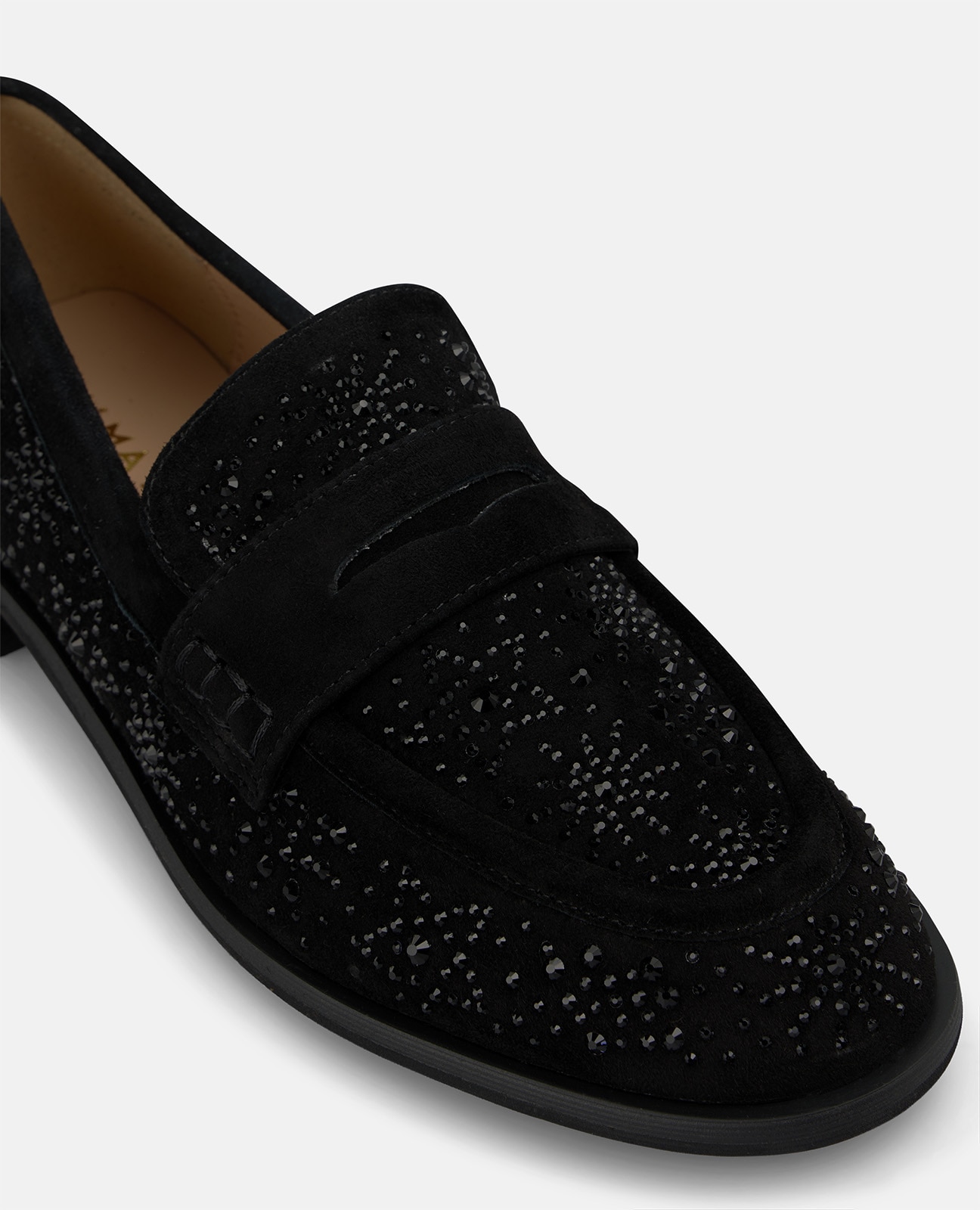 Mocasín plano de mujer en ante con estrellas en pedrería - Alma en Pena - Negro Negro-4